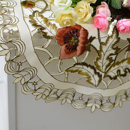 Miniatura 6 de USTIDE Mantel de mesa con bordado ovalado de rosas de 15.7 x 33.6 pulgadas, hecho a mano, color beige, manteles duraderos y lavables para mesa