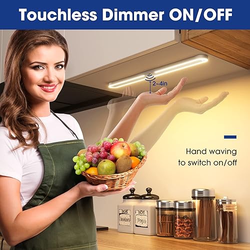 Miniatura 2 de Luces para debajo del gabinete de 3000 K, sensor sin contacto regulable, iluminación blanca cálida debajo del gabinete, Ra 90+, 141 LEDs de alta