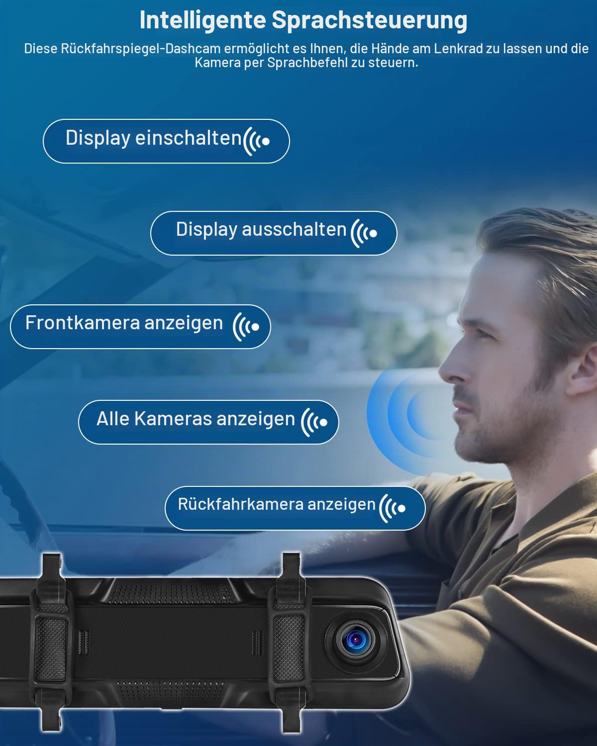 Hikity 9.66 Zoll Carplay Spiegel Dashcam mit Rückfahrkamera, Android Auto, Stimmenkontrolle GPS G-Sensor Super Nachtsicht WDR, Loop-Aufnahme Einparkhilfe Parküberwachung 32G SD-Karte