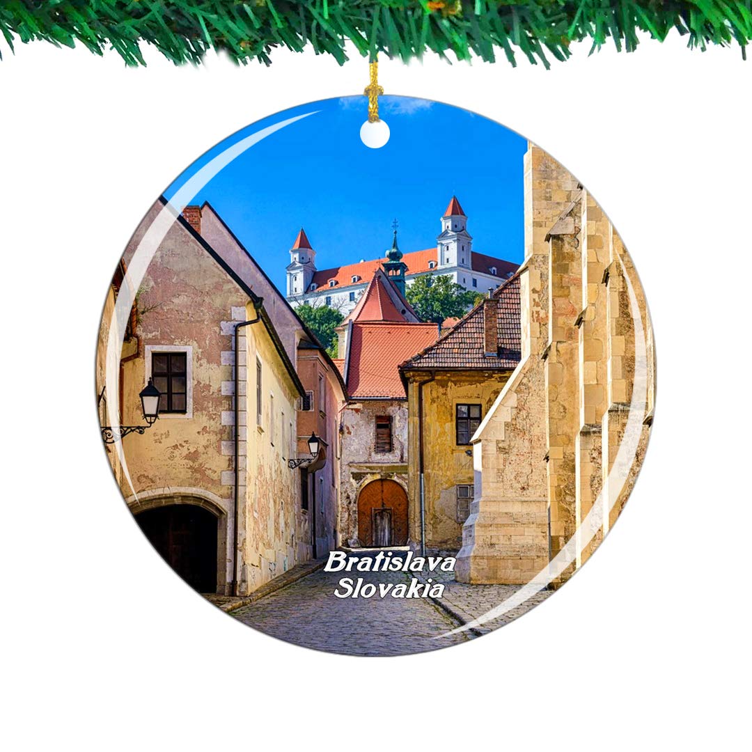 Weekino Golden Old Town Bratislava Slovakia Christmas Ornament City Travel Souvenir Collection Double Sided Porcelain 2.85 Inch Hanging Tree Decoration