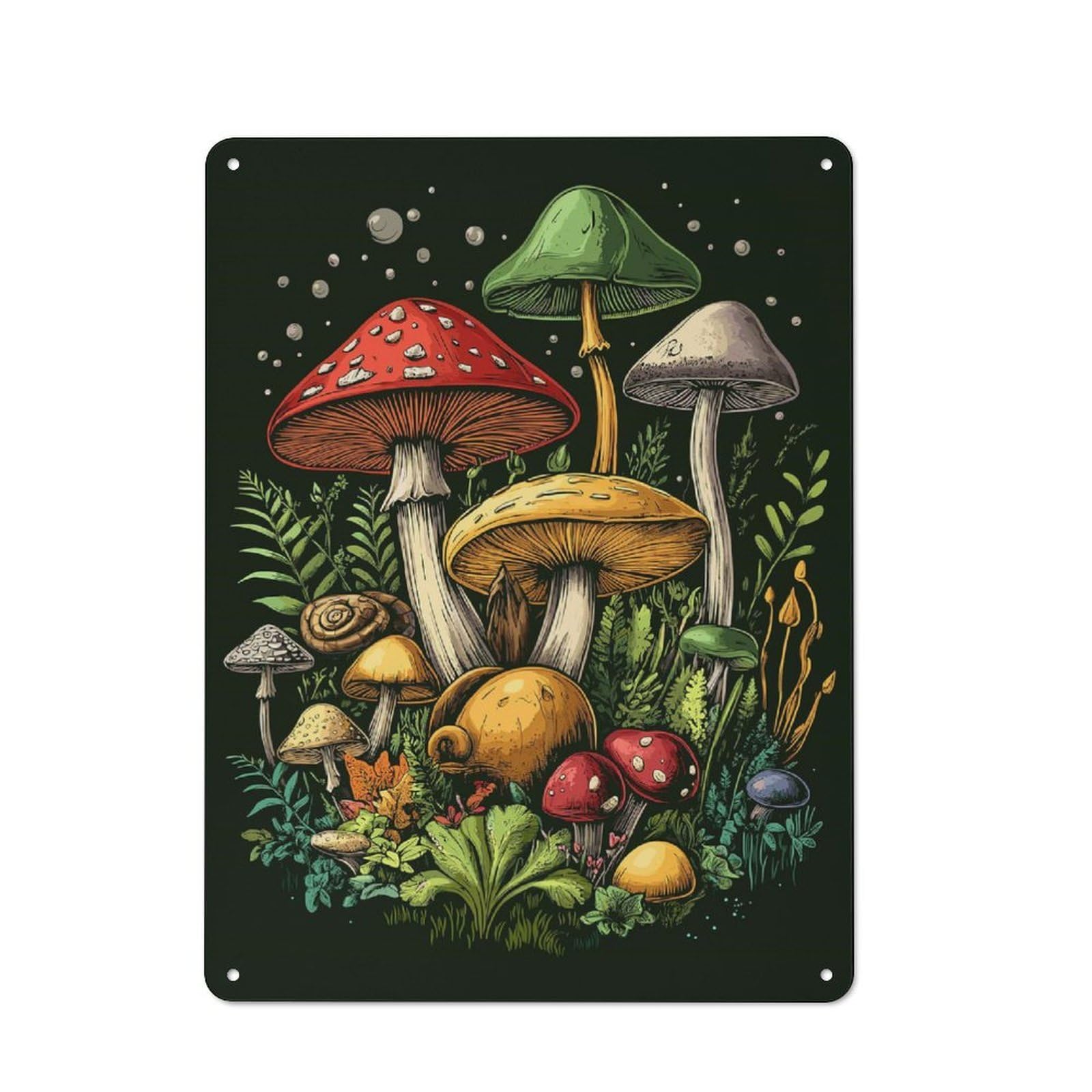 Junmoney Goblincore - Mushrooms Retro Tin Wall Plaque 40X30cm Featuring For Garage Wall, For Vintage Wall Decor Fans, For Themed Room Decoration