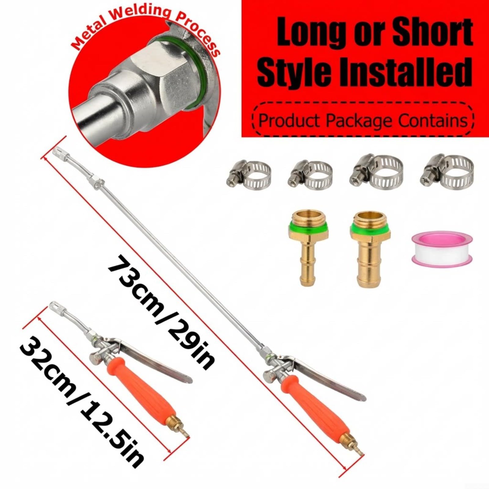 Lance de pulvérisation en métal de 29" avec rallonge en acier inoxydable, raccord en laiton pour pulvérisateur de pompe, embout de tuyau d'arrosage pour arroser et nettoyer