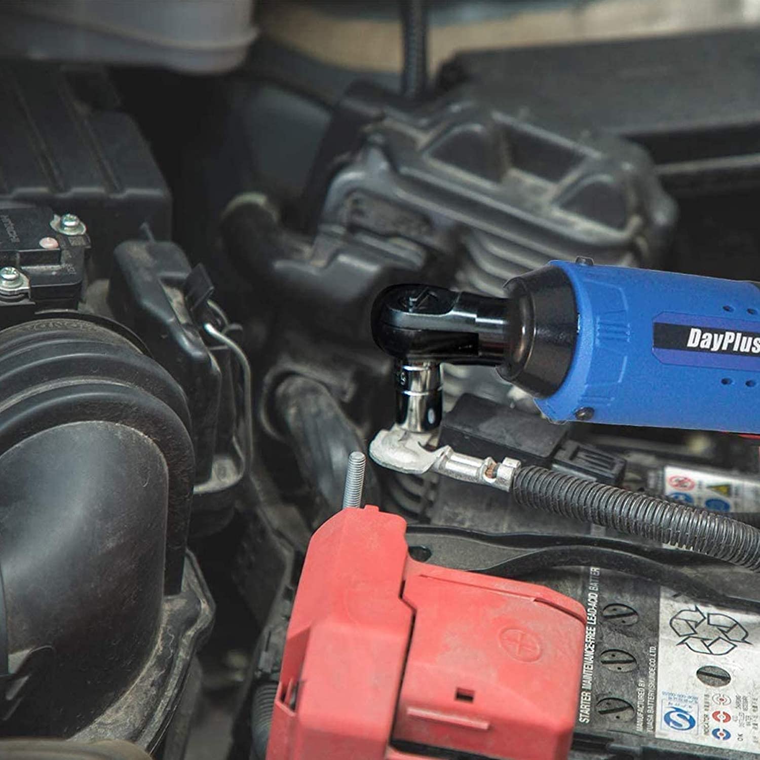 HSHa Llave de carraca con batería para instalación de travesaño, controlador de motor multifunción, herramienta de bricolaje, llave de carraca eléctrica con luz de trabajo LED, llave de carraca con