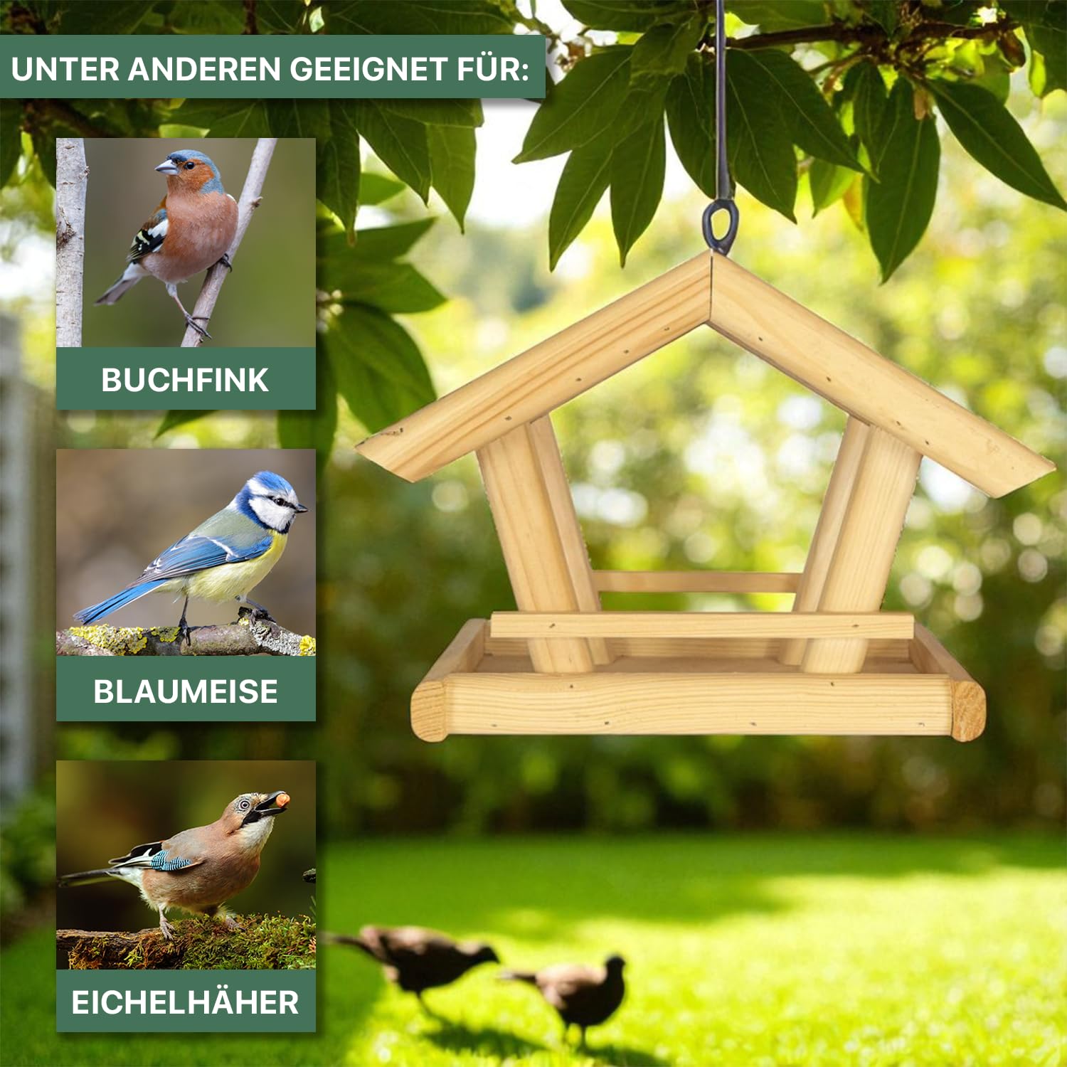 ITA Vogelfutterhaus Glück 36x25x26 cm aus Holz - Vogelhaus für Garten, Terrasse, Balkon - Vogelfutterspender für Wildvögel - Wetterfest, Stabil, Robust - Direkt vom Hersteller - EU Produkt