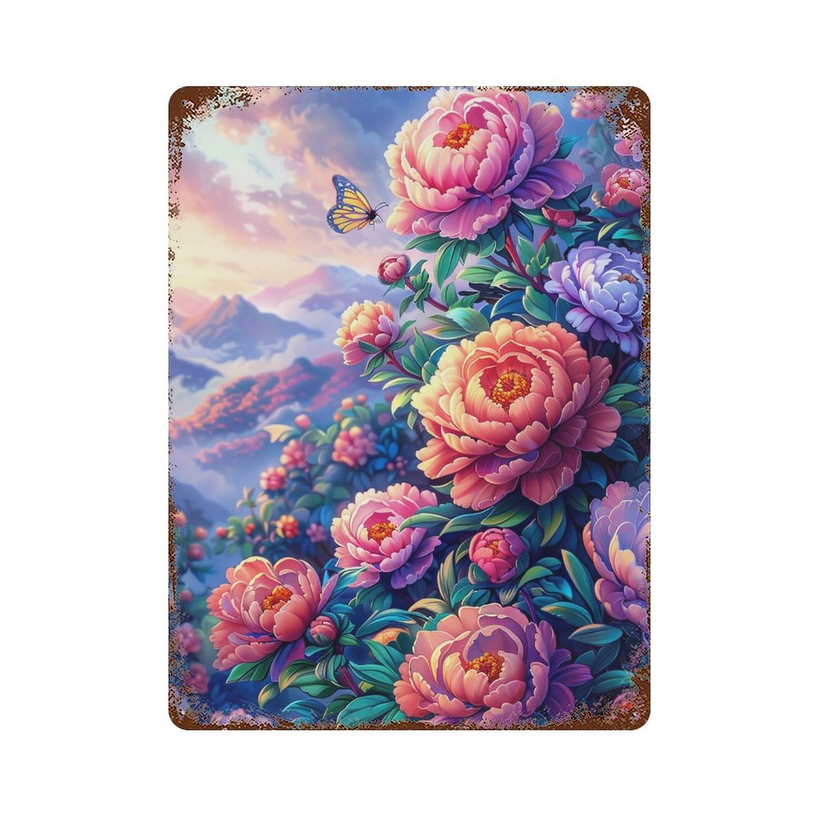 Floral Fantasy Garden -1 Decorative Tin Sign 15.7"x11.8", Shabby Chic Decor for Garage, Pub Or Kitchen