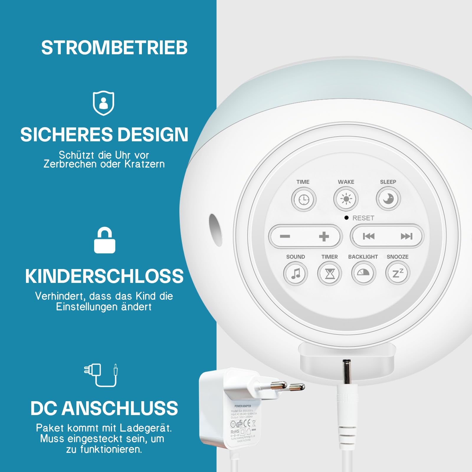 I·CODE Wecker Kinder, Kinder Schlaftrainer Kinderwecker mit Nachtlicht, Schlaf Sound Maschine, Schlaf Timer(Aktualisierte Version 2024)