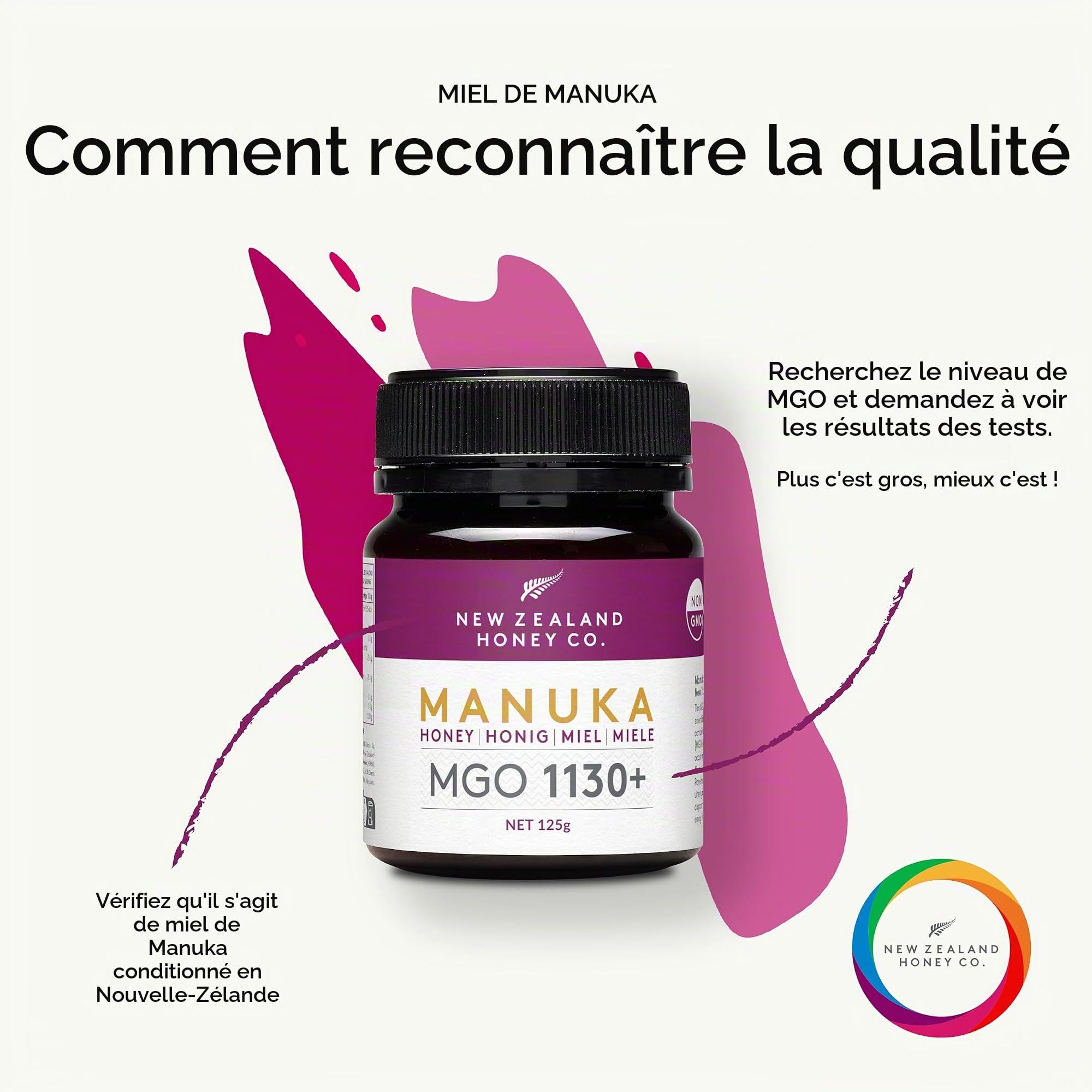 Miel de Manuka MGO 1130+ de New Zealand Honey Co. | Actif et brut | Fabriqué en Nouvelle-Zélande | 125g