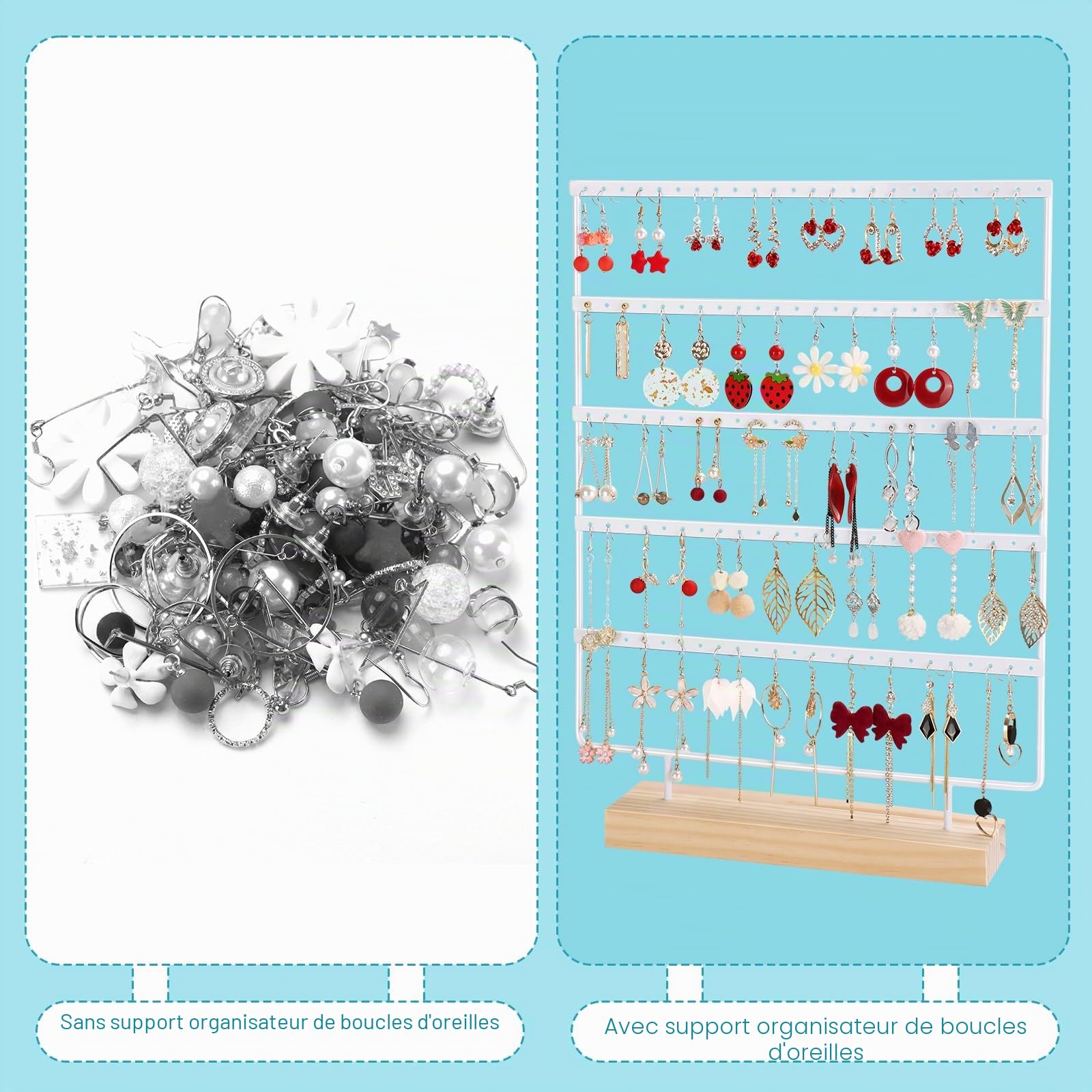 Porte Boucle D'oreille, Organisateur De Bijoux à 5 Niveaux, à 120 Trous, Presentoir Boucle D'oreille Avec Base En Bois, Boucles D'oreilles Pour Le Rangement à Domicile Ou L'affichage En Magasin