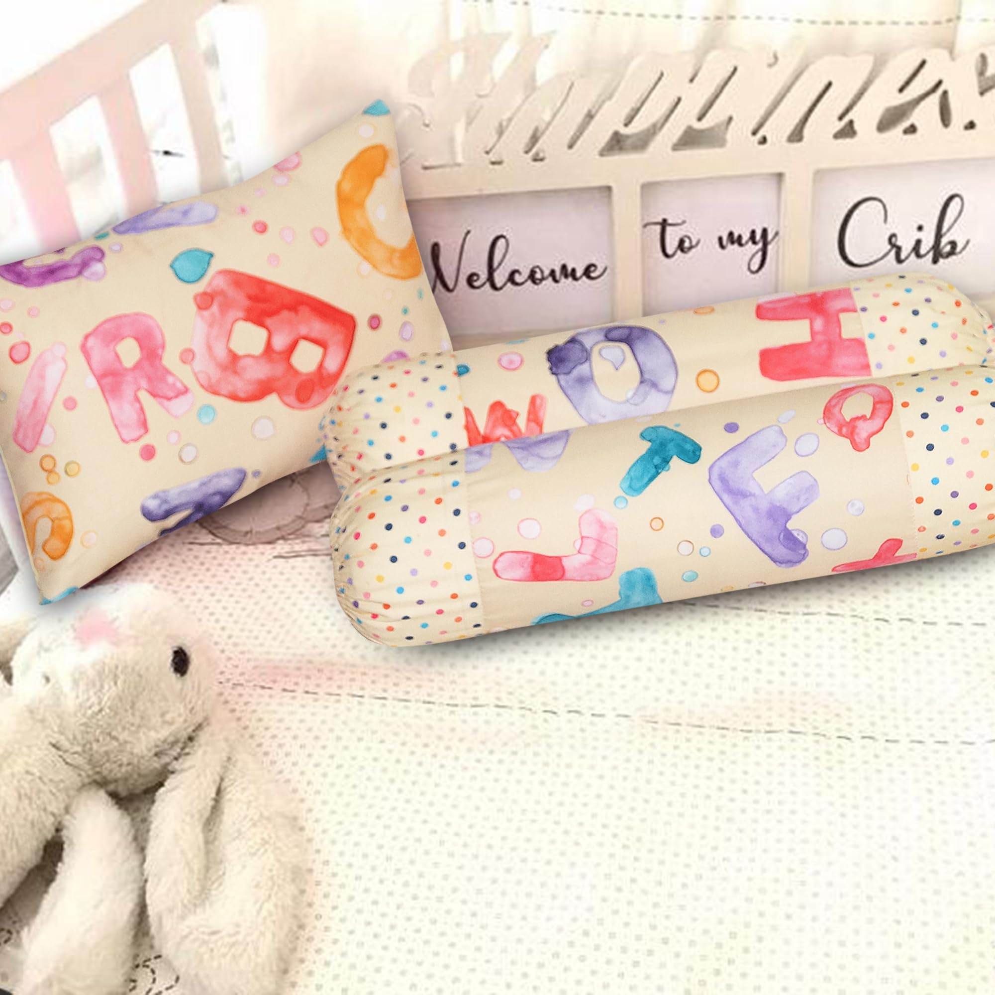 Oscar Home Toddler Pillow and Bolster Set with Covers which are Removable & Washable for Boys & Girls (Pack of 2, Alphabet) - Image 3 thumbnail