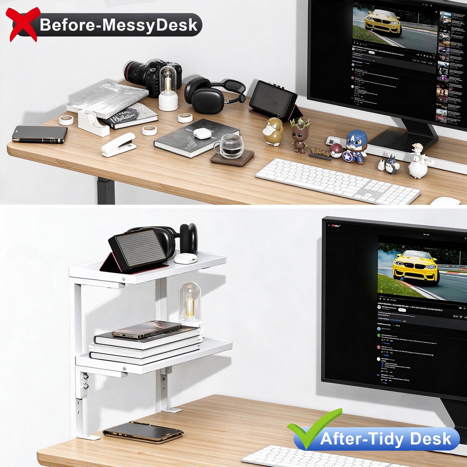 Spacrea 2 Tier Desk Shelf - Clamp On Storage -4