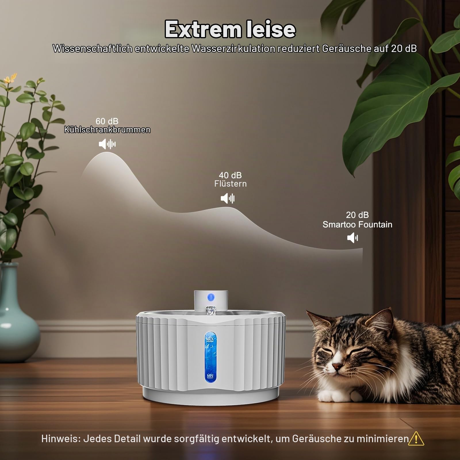 Katzenbrunnen, 2.8L Trinkbrunnen für Katze Kabellos, 4000mAh katzentrinkbrunnen mit bewegungsmelder, Wasserbrunnen mit Ersatzfiltern, Wasserspender Katzen, Leise Wasserpumpe, Tablett aus Edelstahl