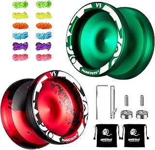 MAGICYOYO V3 Responsive Yoyo Pack of 2, Professional Dual Purpose Yoyo for Beginner, Metal Allloy Yoyo with KK Bearings + Removal Bearing Tool + Axle + 2 Bags + 12 Yoyo Strings