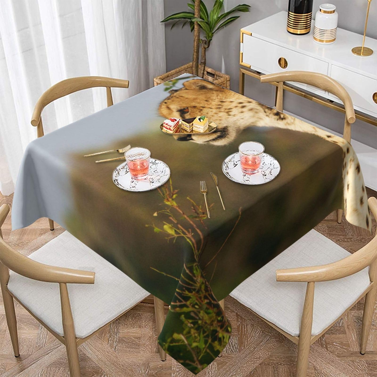 DCEHGEW Wild Animal Leopard Prints Square Tablecloth 137x137 CM, Waterproof Fabric Table Cloth for Dining Table, Farmhouse Table Cover for Kitchen Dining Tabletop Decoration