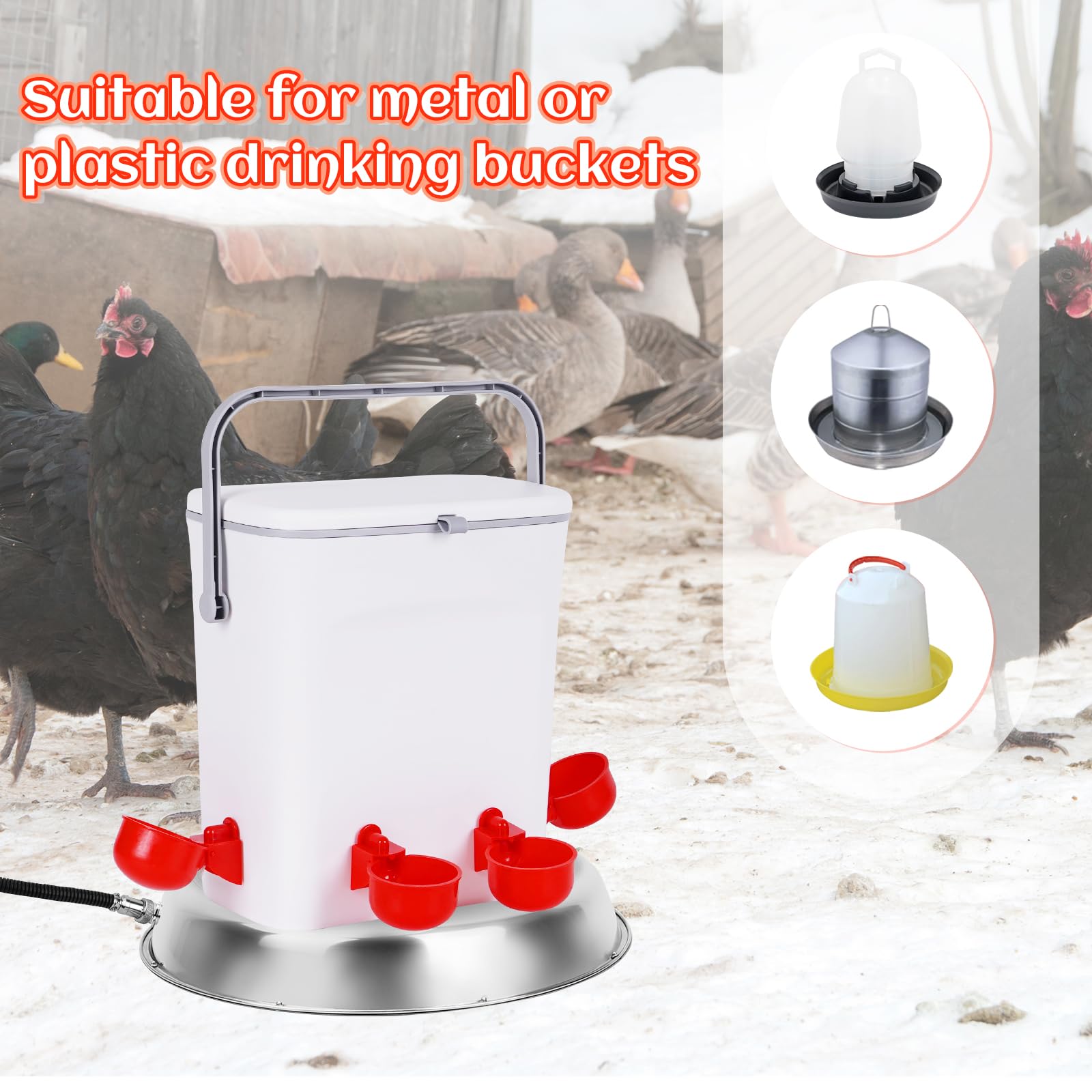 34cm Heizplatte für Geflügeltränke Hühner Hühnertränke Beheizte Basis Wassererhitzer mit Temperaturregelung Hühner Warmwasserbereiter für Hühnerstall