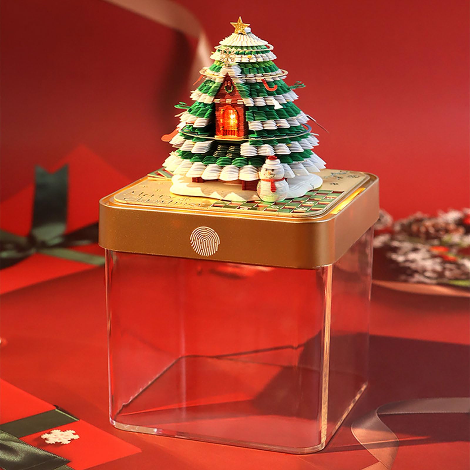 Calendario tridimensional 2026 con luces LED acentuadas en forma de árbol de Navidad, páginas desmontables y soporte acrílico, calendario de escritorio acrílico con luz