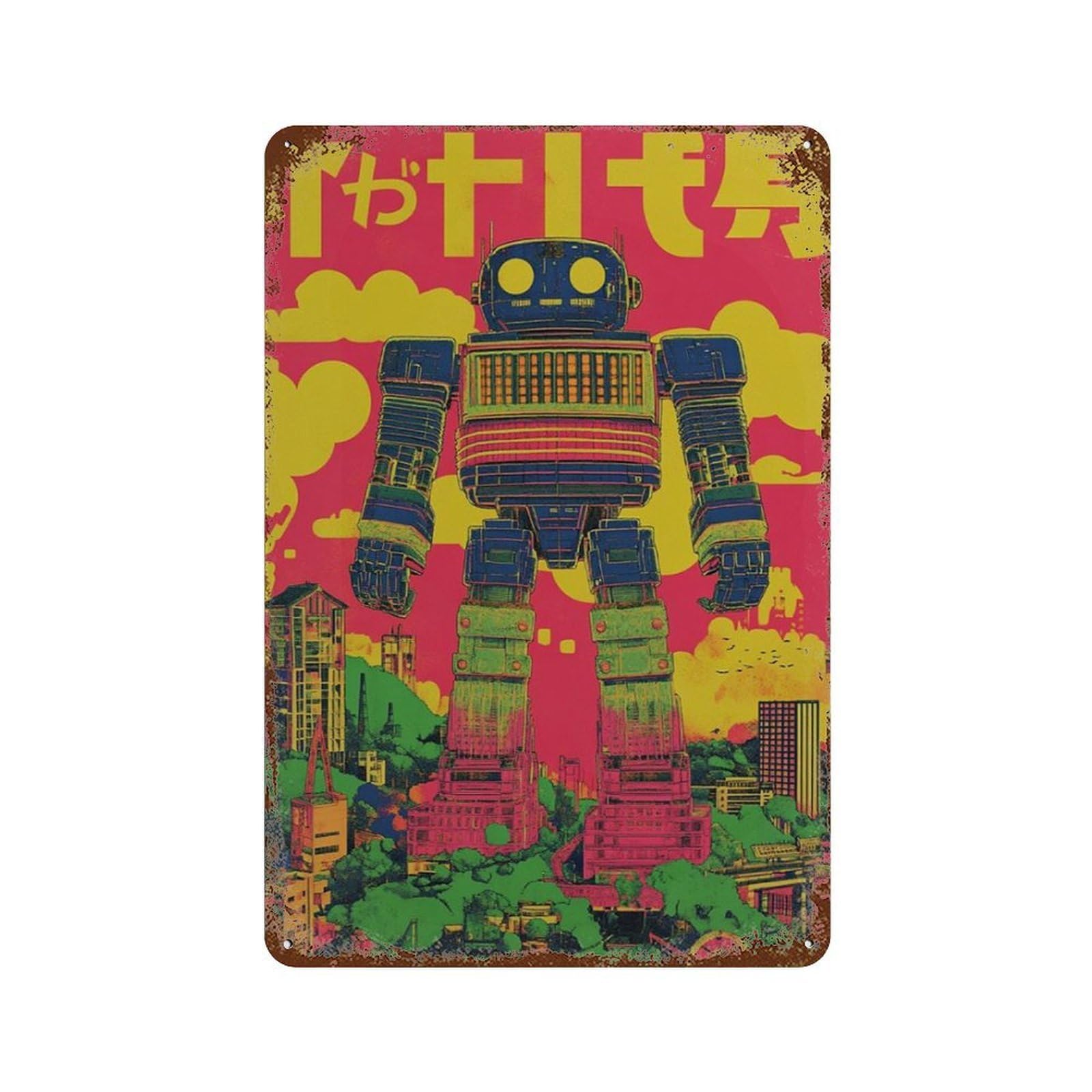 xiaoxiaoshen Japanese Robot Retro Sci Fi Giant Mecha City Cyberpunk Graphic Wall Decor Art Metal Tin Poster Modern Home Decor Art Home Bar Shop Decorations Vintage Sign 30x20cm