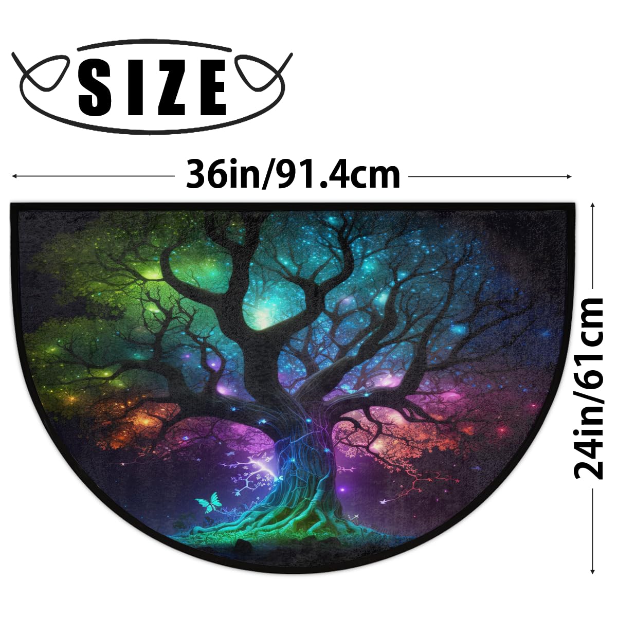 Alfombra semicircular Lavable con diseño de árbol de la Vida galáctico.