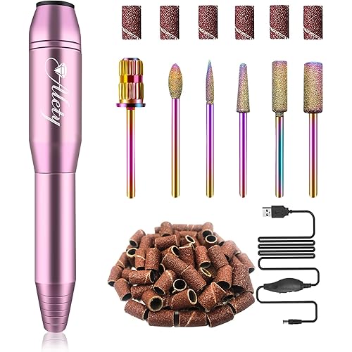 Electric Nail Drill Kit, Portable File for Acrylic Gel Nails, Professional Machine Efile Manicure Pedicure Tools with Iridescent Bits Home Salon Use, Pink