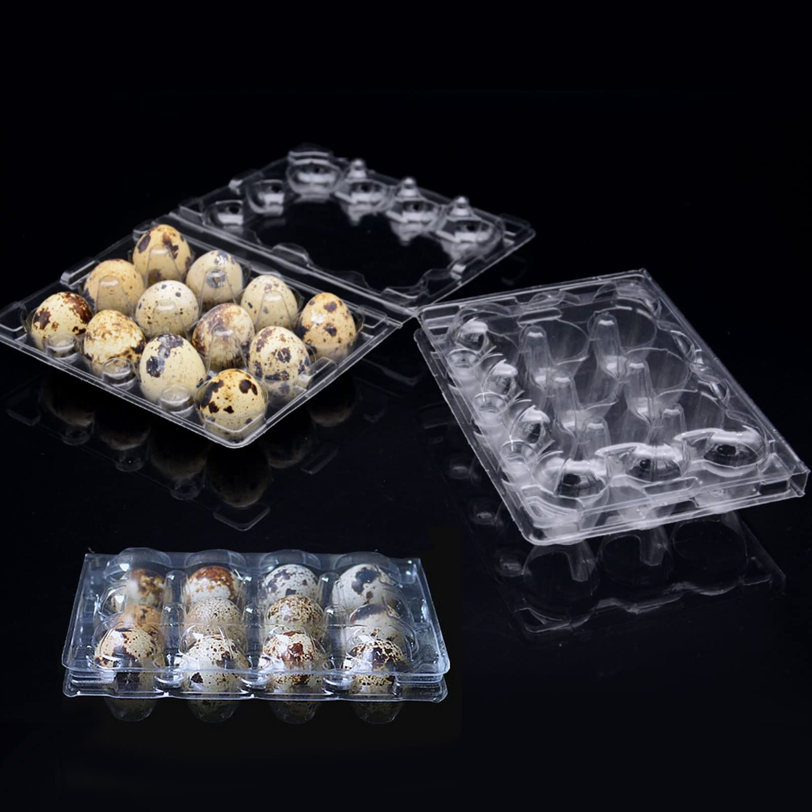 Paquete de 150 cajas transparentes de 12 rejillas para huevos de codorniz, mini soporte de almacenamiento de huevos de codorniz de plástico con tapa, huevos de codorniz apilables, bandejas de 6