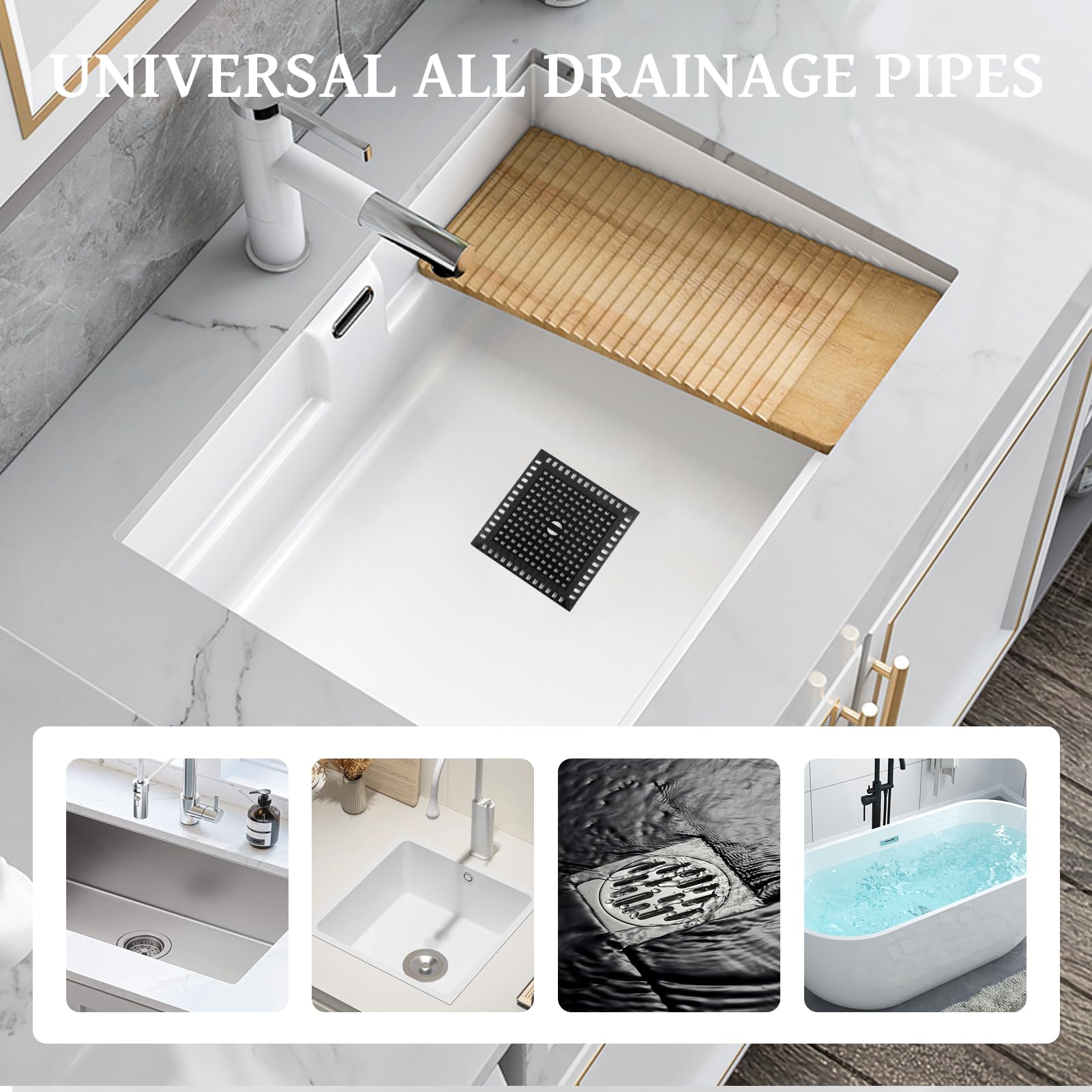 Colador de desagüe de ducha de 12 x 12 cm de acero inoxidable con borde de silicona – Colador para el pelo para ducha, lavabo y bañera, evita la obstrucción de desagües, inoxidable, fácil de limpiar