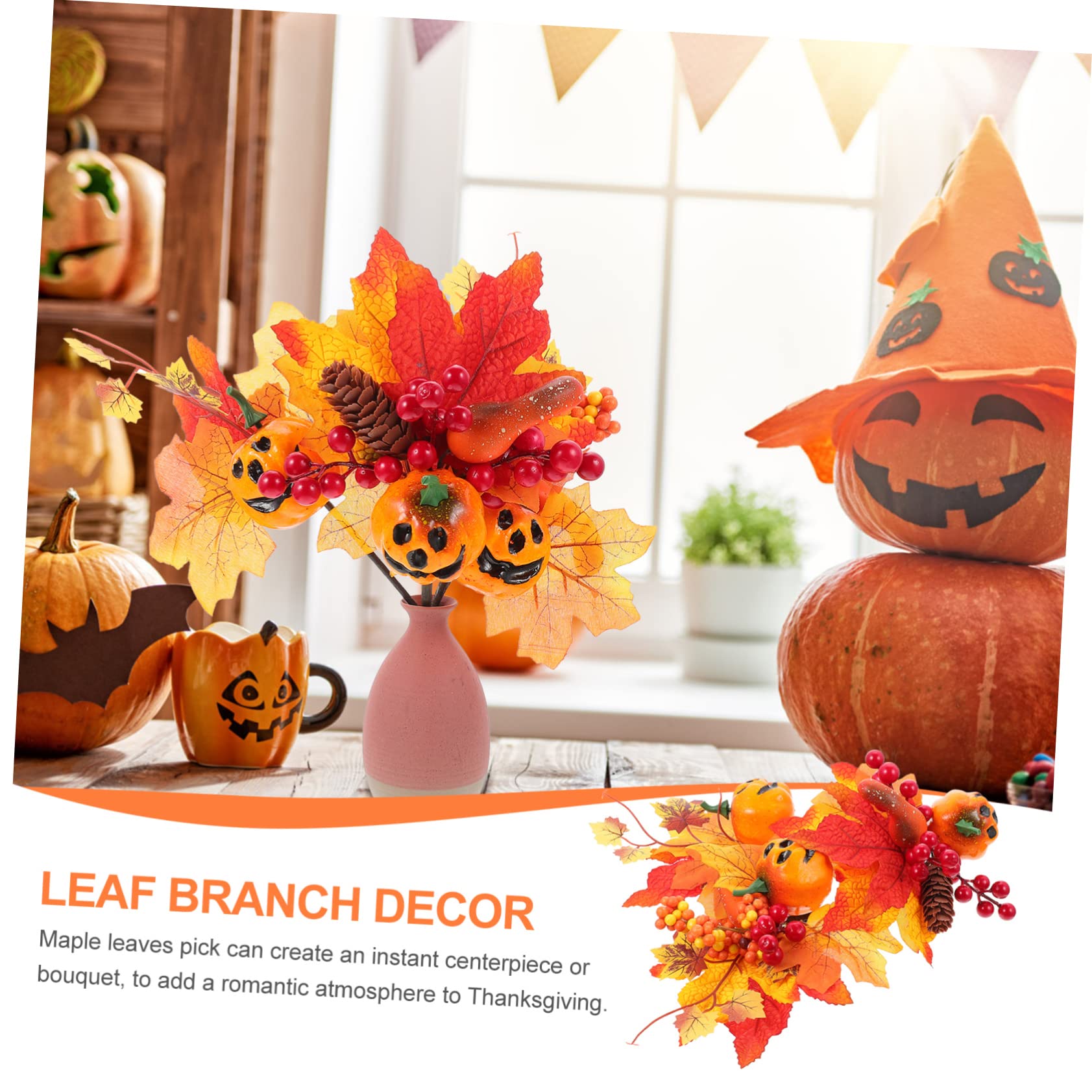 PRETYZOOM 3 Set Simulazione Di Rami Di Zucca Centrotavola Halloween Decorazione Casa Gonfiabile Ramo Di Acero Artificiale Raccolta Di Zucche Autunnali Foglia D'acero Artificiale 3 Pezzi*3