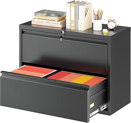 Miniatura 11 de Superday Archivador lateral de 3 cajones de metal con cerradura, archivadores negros para oficina en casa, archivadores con bloqueo, archivos