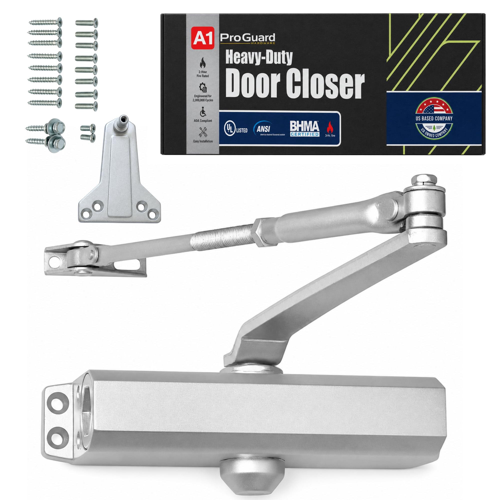 A1 ProGuard Ferme-porte automatique très résistant, charnières de porte à fermeture automatique homologuées UL Grade 1, ferme-porte commercial à fort trafic, ferme-porte automatique, ressort