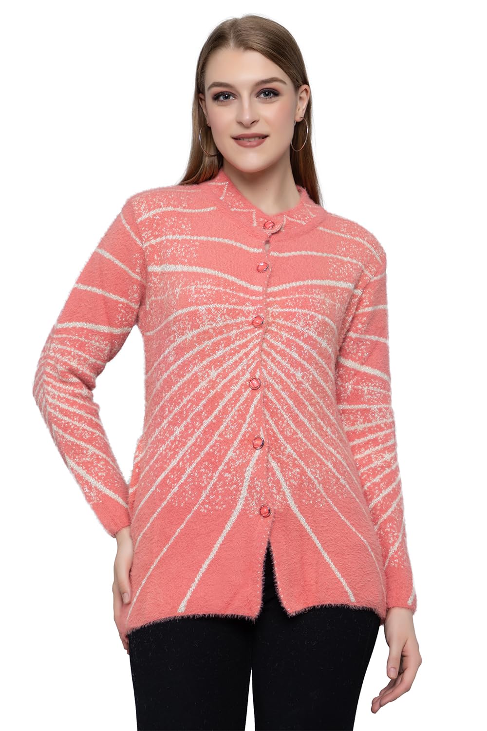 Wear lusoo Women's Hair Woolen Winter Cardigan | Stylish V-Neck Full Sleeve Open Front Sweater | Cozy Winterwear for Girls & Ladies