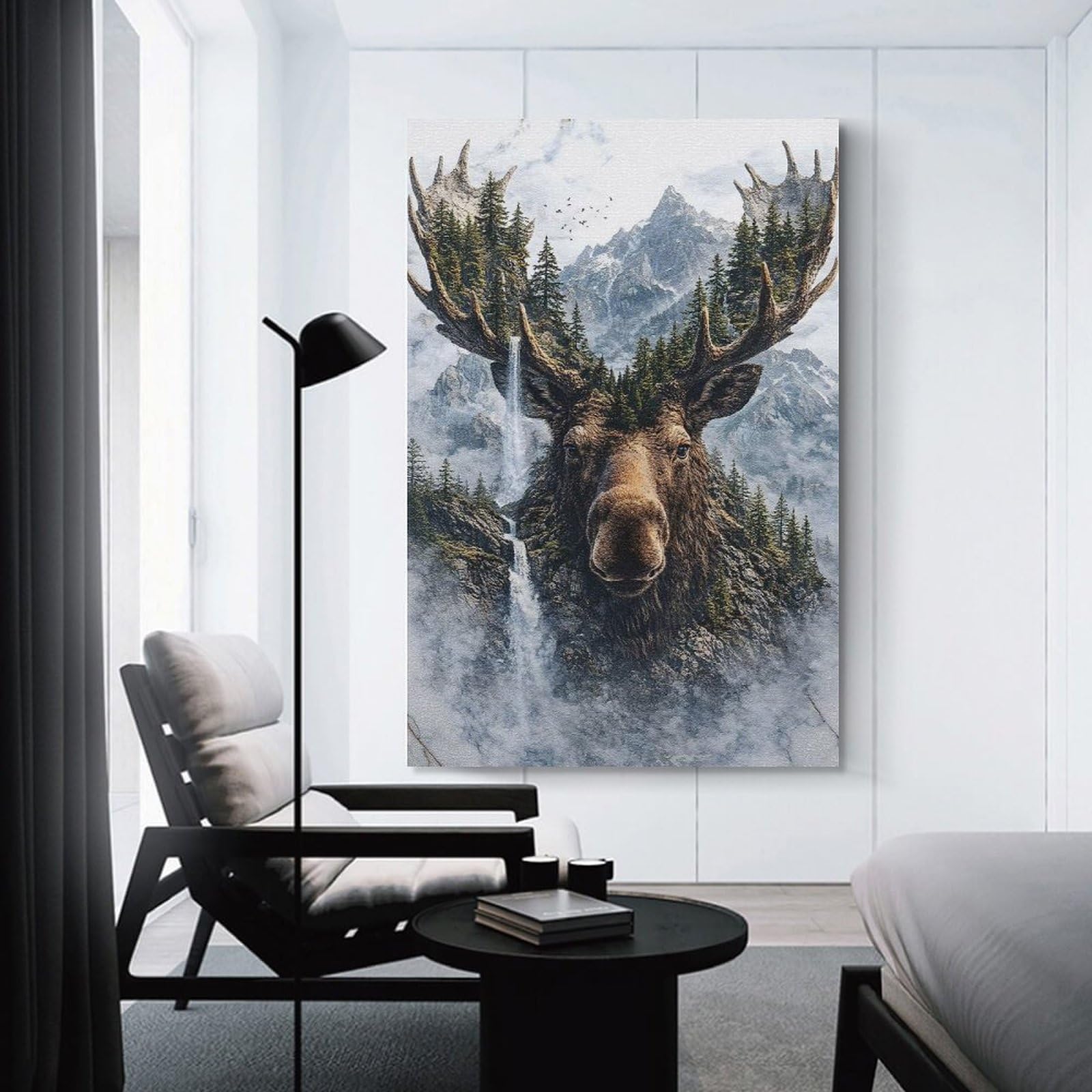 Junmoney Moose The Ancient Warden of The Green Wilds Wall Decor Canvas Print, 16x24inch(40x60cm), for Home Lounge, Bedroom Or Reading Nook, Decorative Artwork for Empty Walls
