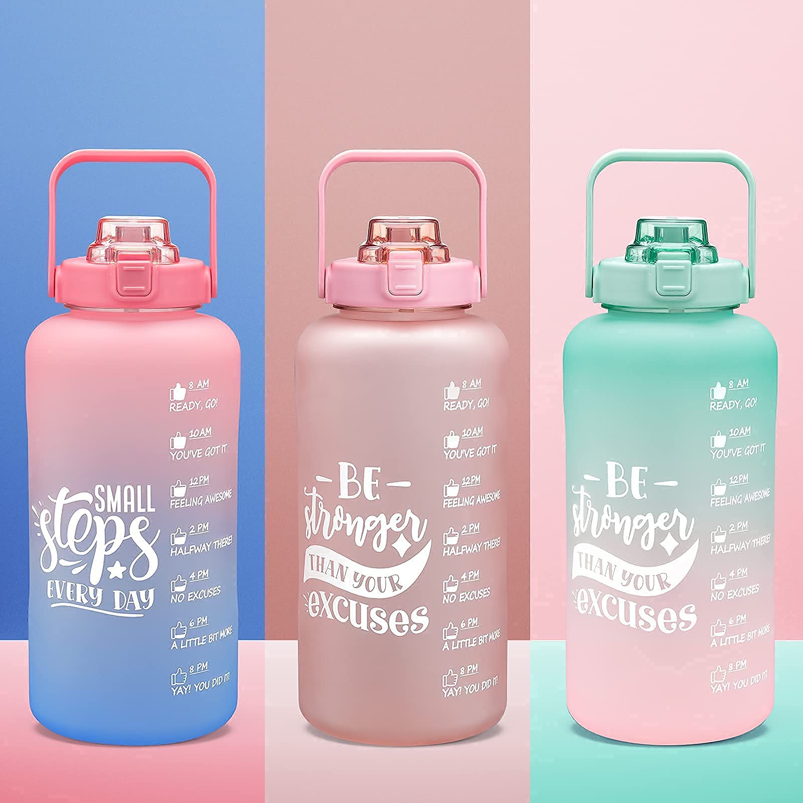 1 Gallon Water Bottle with Time Marker & Straw BPA Free Large