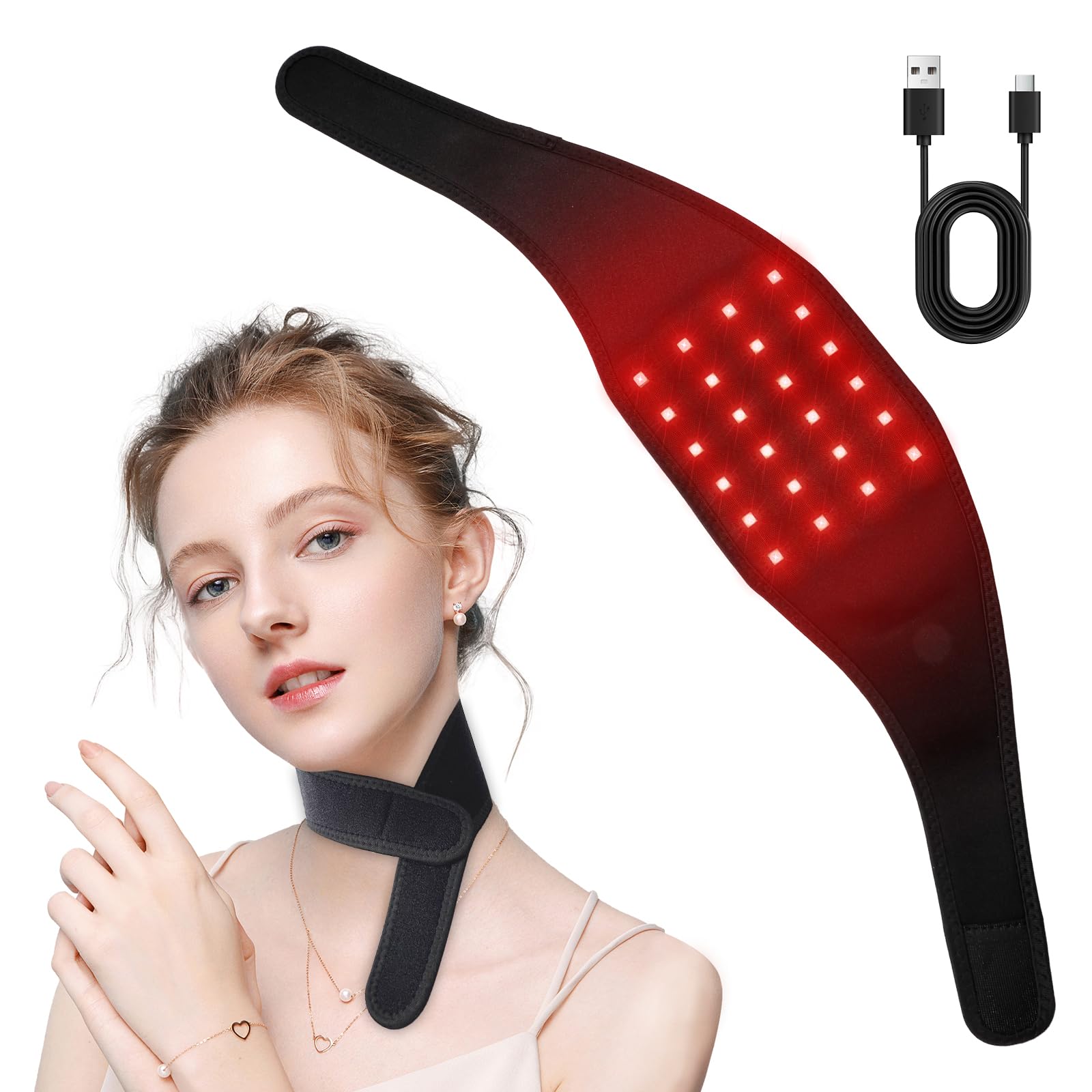 Rotlicht-Gürtel für Nacken,4 Helligkeitsstufen,Duale Wellenlaengen 660nm & 850nm Infrarotlampe,4 Modi für für Körper, Arm, Handgelenk, Knöchel