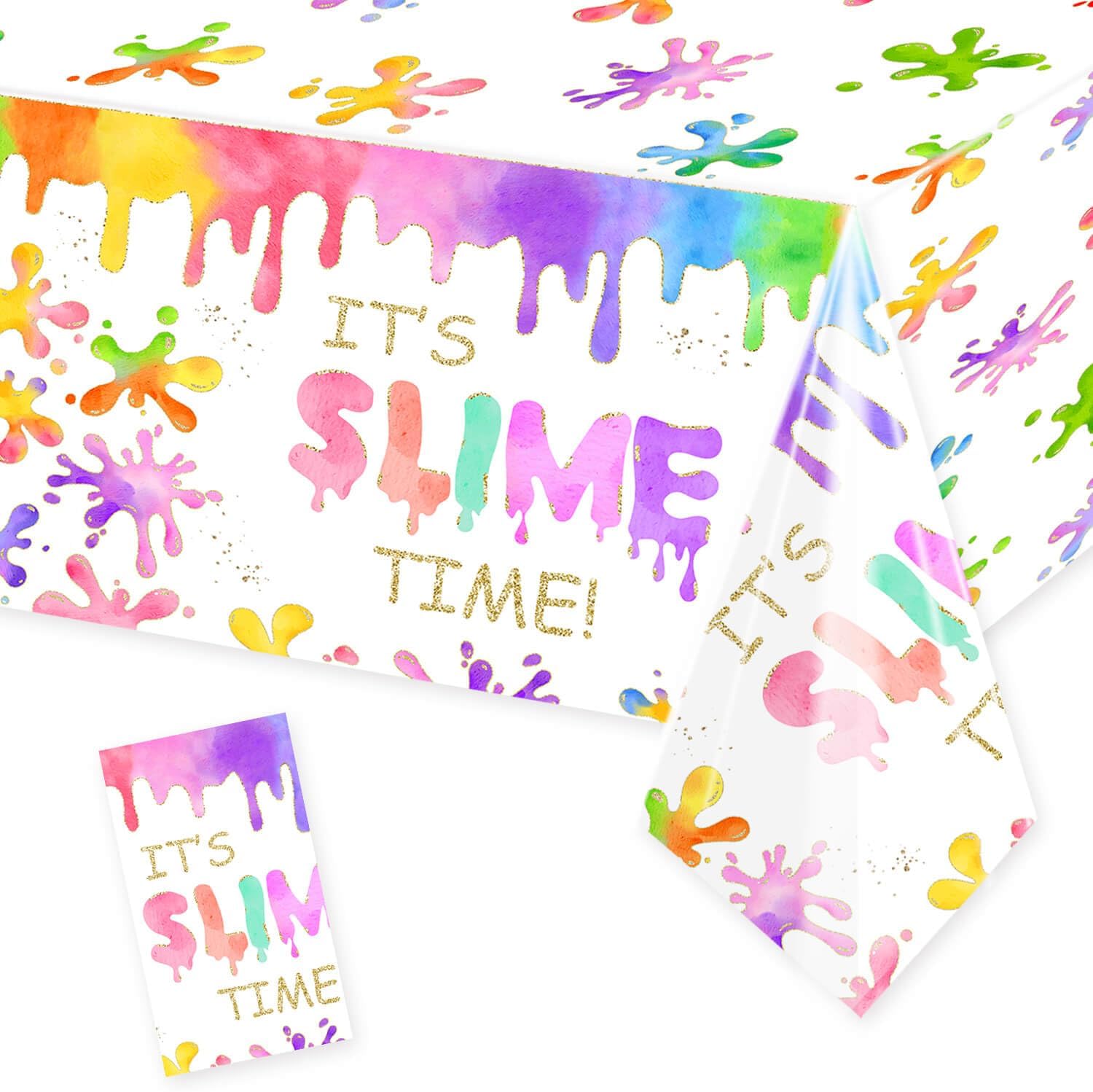 It's Slime Time Birthday Party Tablecloths 108 x 54 inches Colorful Splatter Painting Table Cover Splash Graffiti Table Cloths for Slime Theme Kids Boys Girls Birthday Party Supplies Decorations