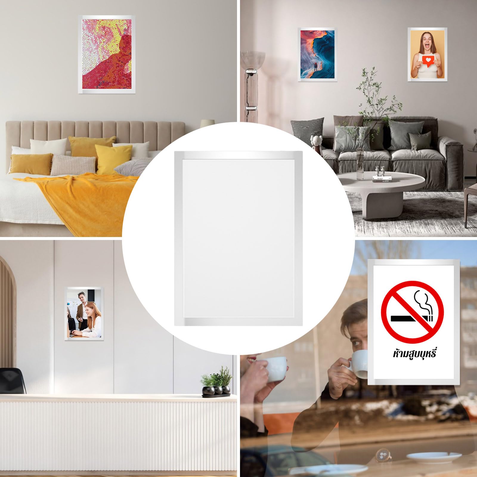 10 sztuk Magnetyczna ramka na zdjęcia A4, samoprzylepna ramka do plakatów (srebrna)