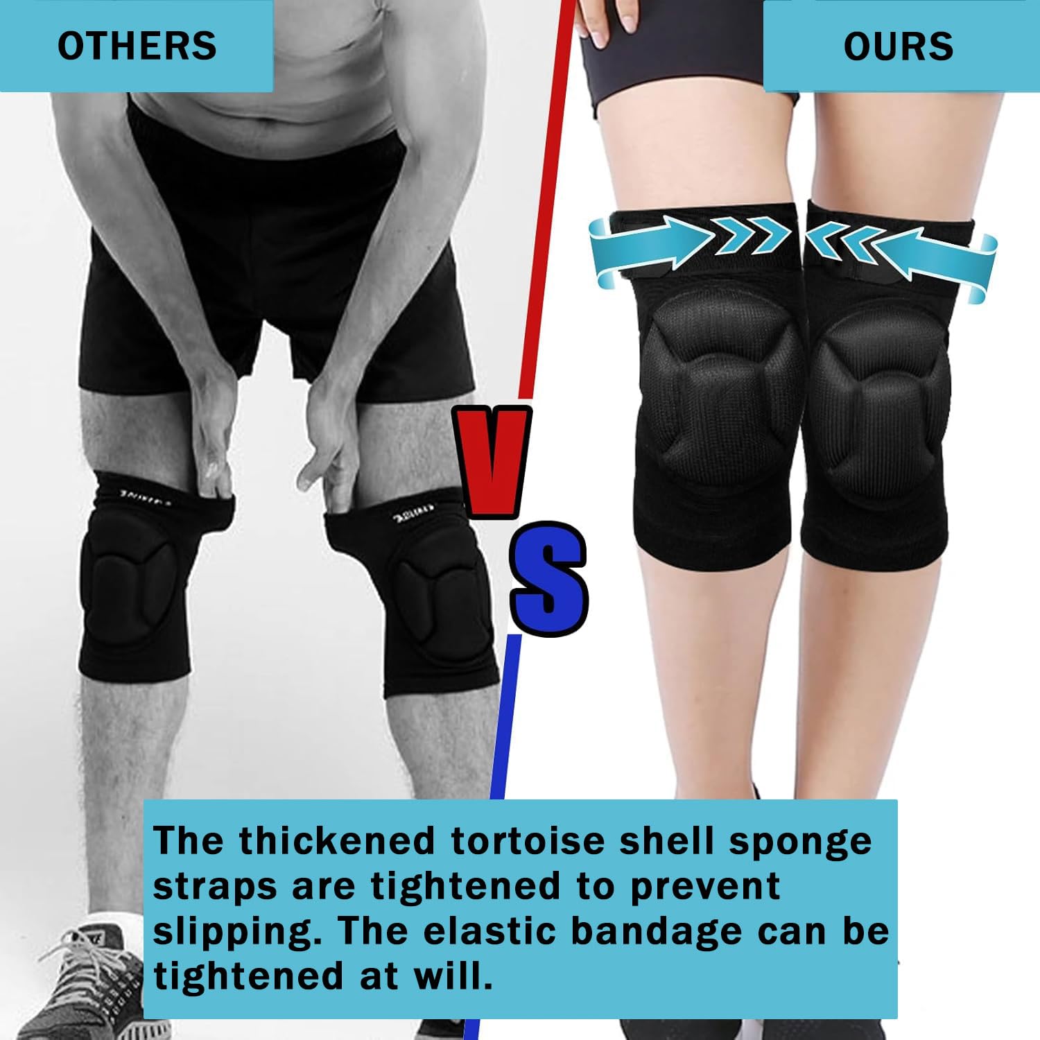 Massmot 1Pair Knee Pads with Non-Slip Bandage, Protective Knee Pads, Thick Sponge Anti-slip, Collision Avoidance Knee Sleeve (M) 3