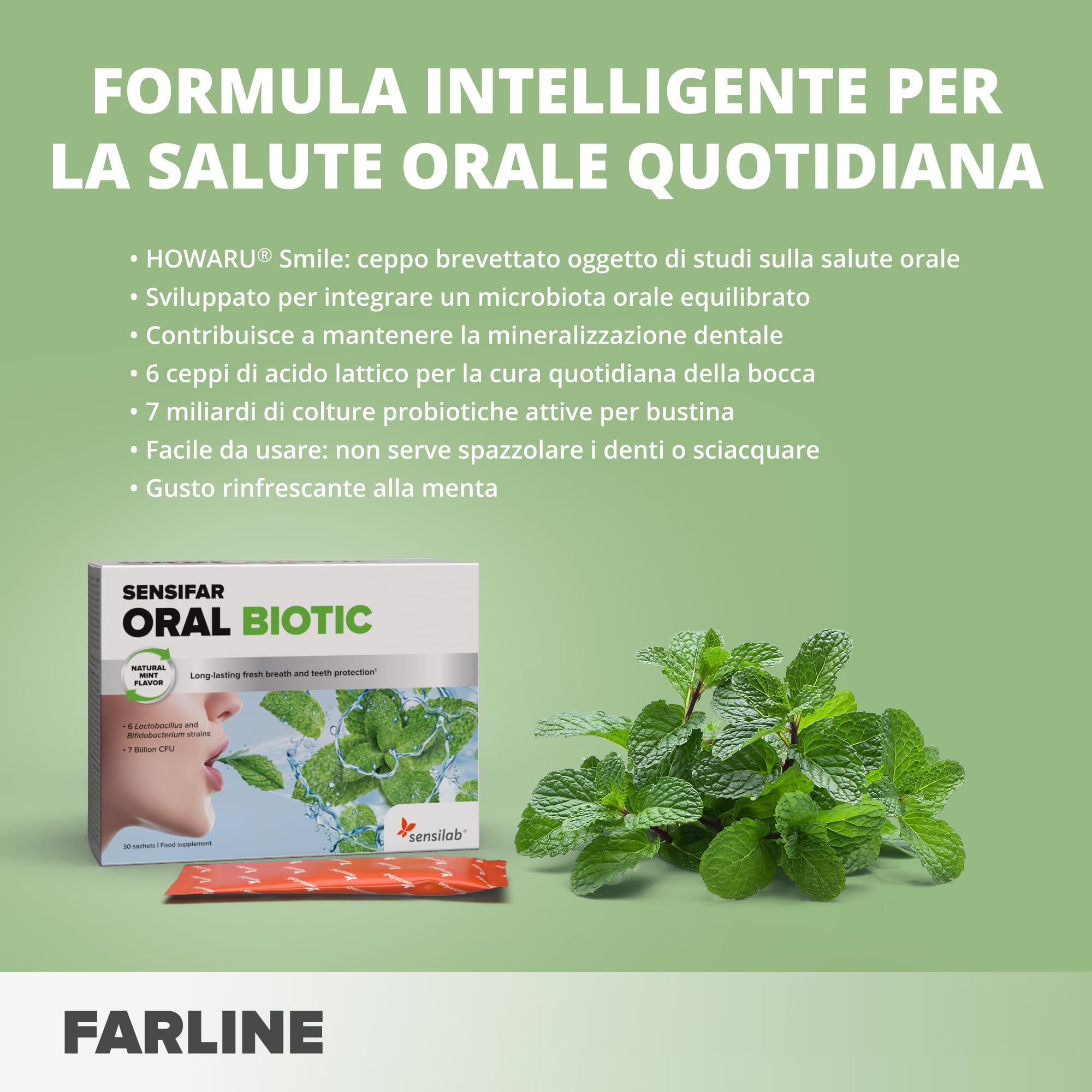 Sensilab Probiotici Orali per Salute Dentale e Gengivale, 30 Bustine | 7 Miliardi di CFU, Con Howaru Smile, Xilitolo e Inulina Cicoria, Alito Fresco