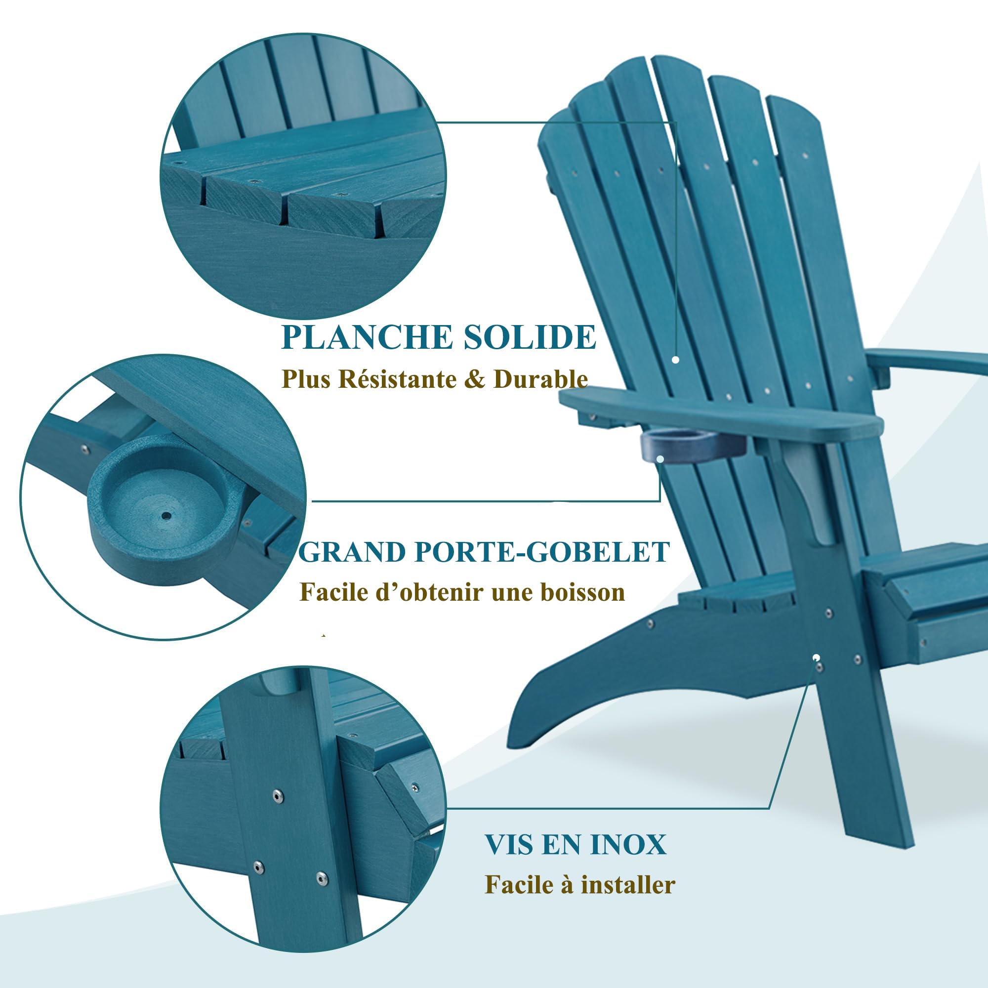 EFURDEN Silla Adirondack Adirondack con soporte para tazas, sillas Adirondack con soporte para bebidas, de poli Lumber, para exteriores, silla de jardín y rana, 160 kg, perfecta para piscina y terraza