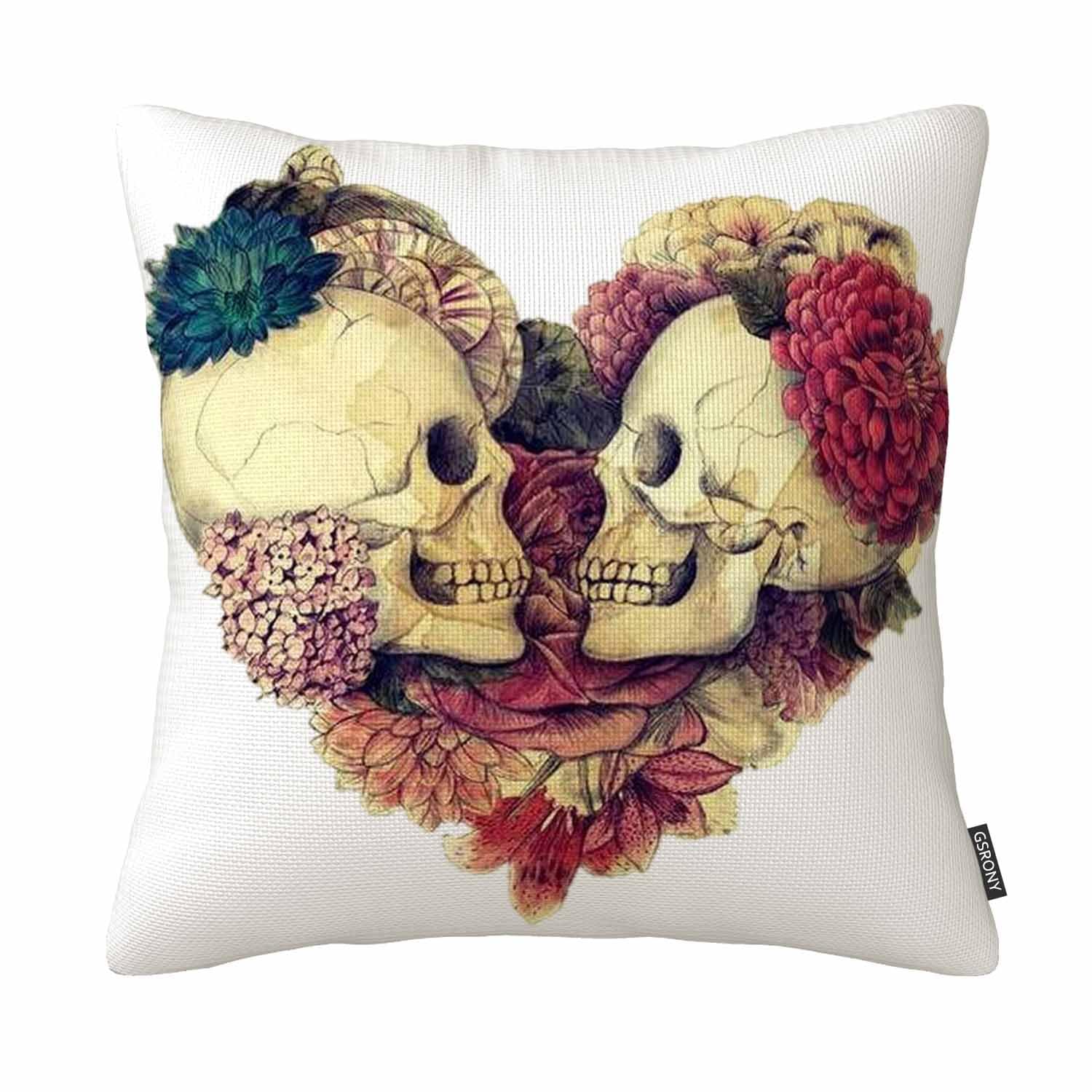 Gsrony Black Skulls Throw Pillow Covers Two Skulls In Love Cushion Pillow Case Home Decor Pillowcase 18X18 Inches