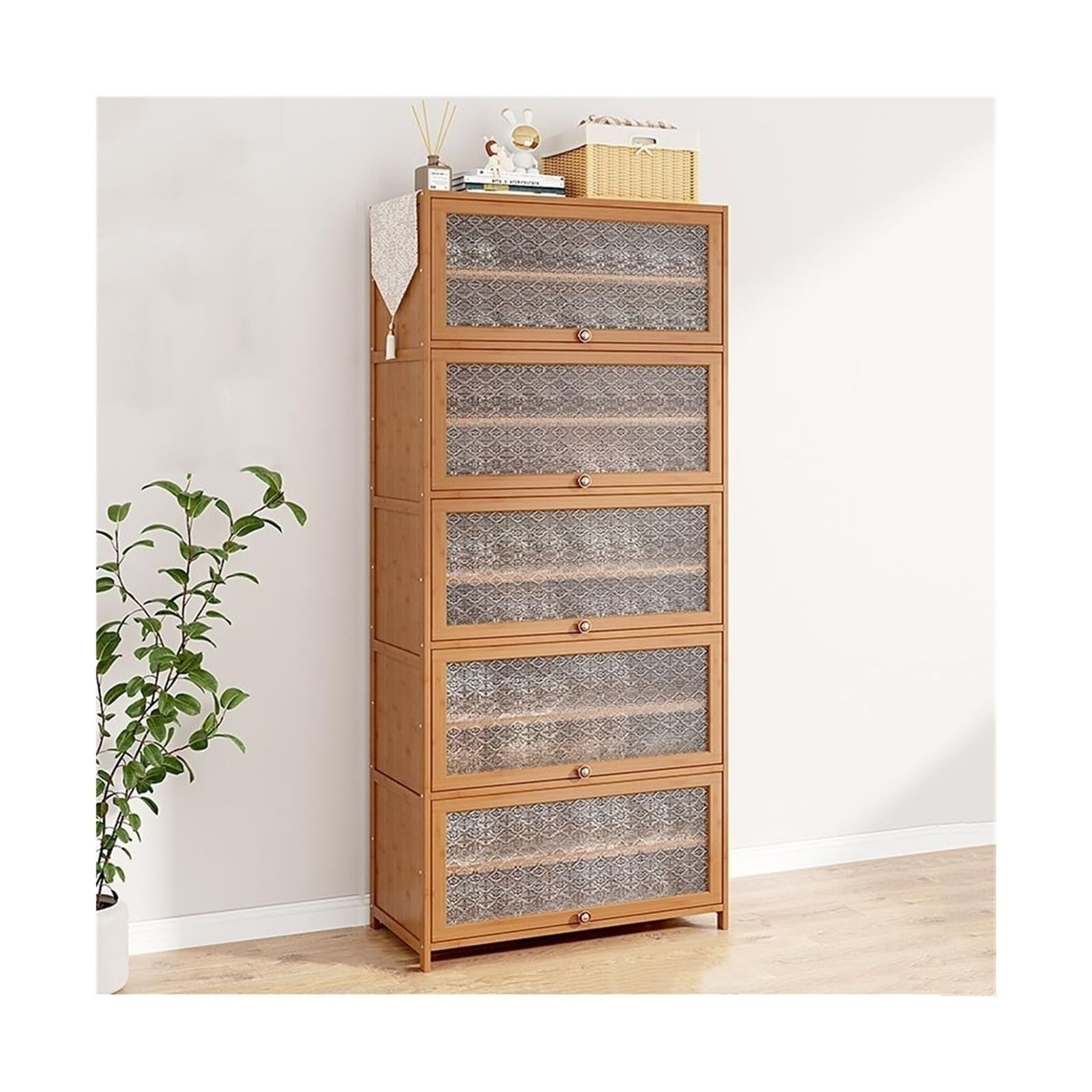 Mensola portascarpe multistrato in bambù con ante a ribalta, organizer per scarpe regolabile indipendente per corridoi, camere da letto, ingressi, mensola portascarpe per ingresso To pursue happiness