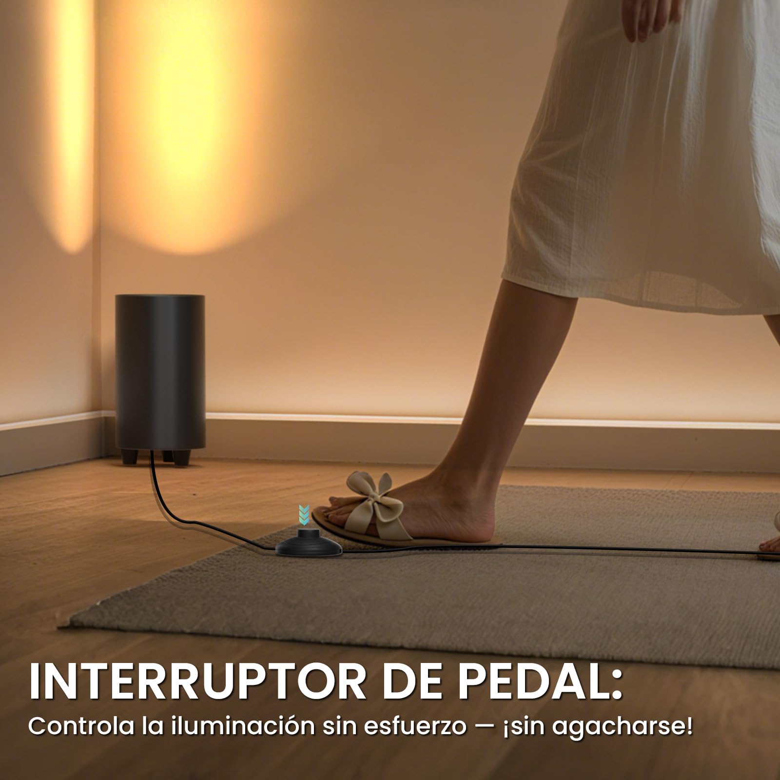 Uplight Spot Foco LED GU10 para Iluminación Indirecta, 5W Foco de suelo con Interruptor de Pedal, 2X Bombillas LED GU10 Blanco Cálido 3000K, No regulable, Negro, Enchufe UE(2 unidades)