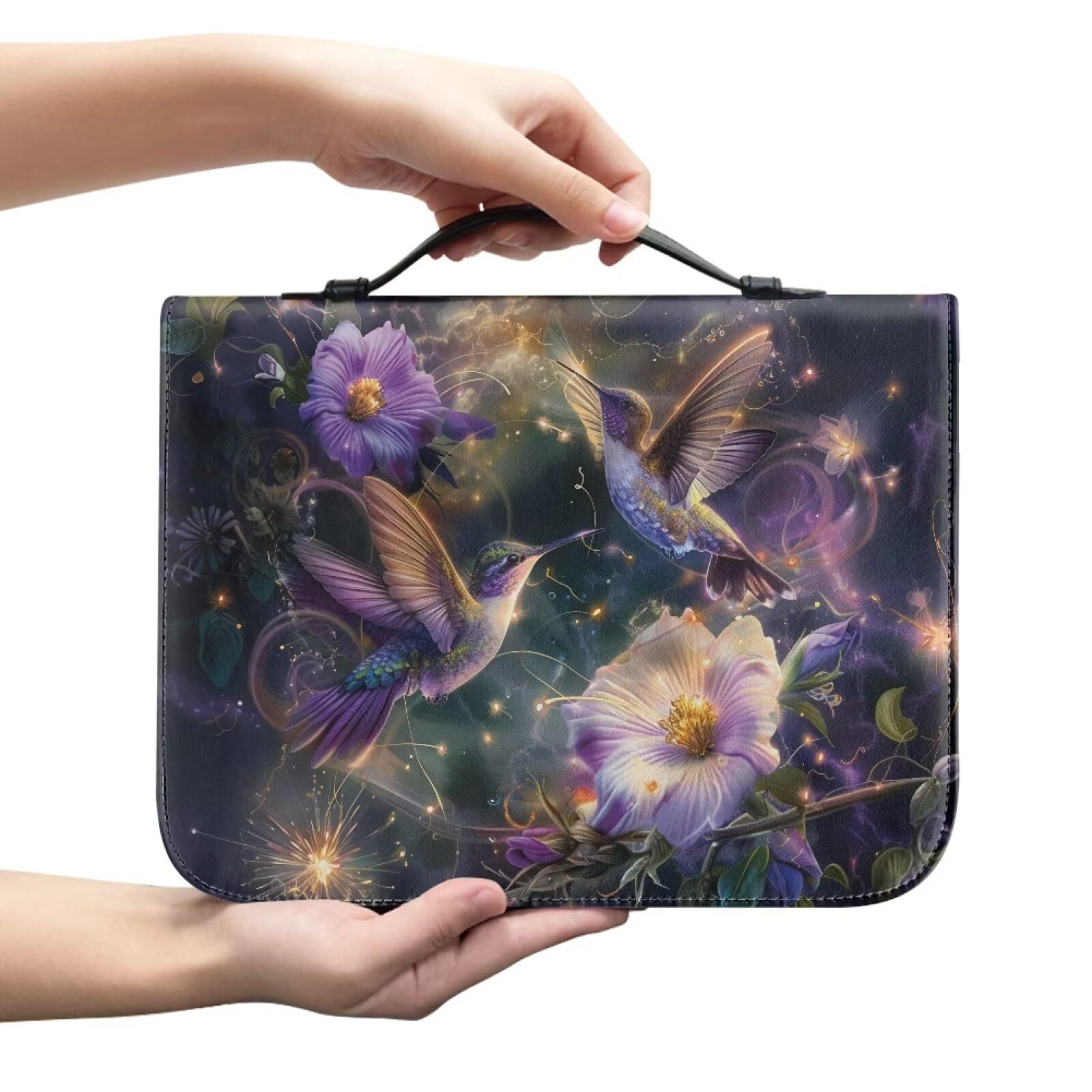 Glomenade Trippy Hummingbird Flowers Print Bible Covers Case for Women Girls, Bible Cover Church Bag Protective with Top Handle Bible Carrying Case