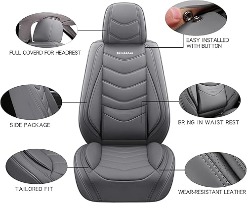 Miniatura 5 de BLINGBEAR Fundas de cuero de cobertura completa para asiento delantero de automóvil, 1 par, ajuste universal para la mayoría de automóviles,