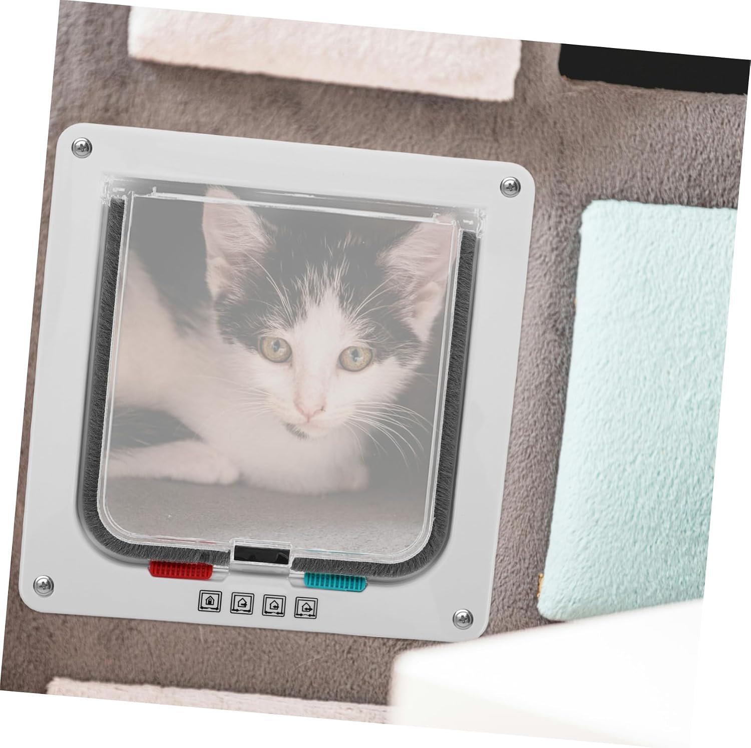 Small Pet Door Cat Flap with Privacy Control White 20x19x2cm Indoor Cat Door Window Insert and Small Dogs