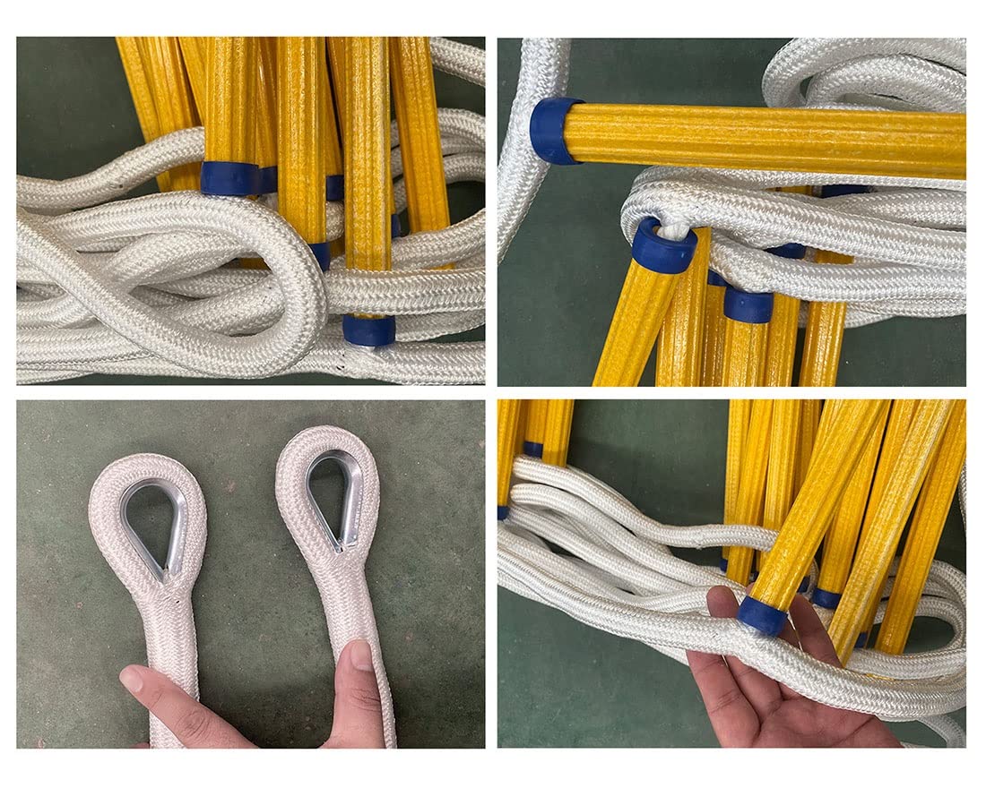 Generico Scala di Corda di Emergenza antincendio, Scala di Sicurezza da 18 m/59 Piedi con spaziatura tra i pioli di 30 cm, Portatile e Resistente per Rapide evacuazioni domestiche, Ideale per Le emer