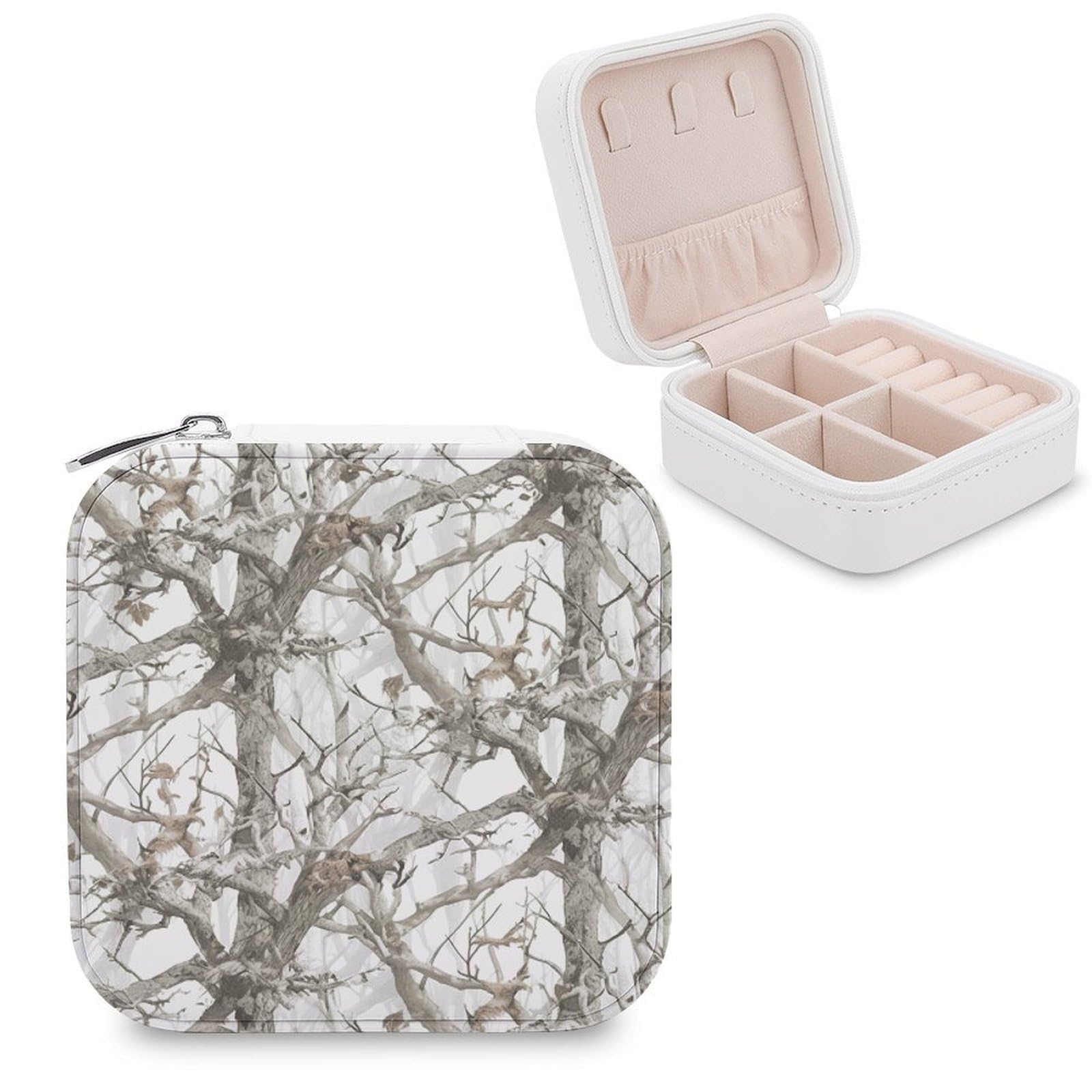 VstaDank White Tree Camo Jewelry Box Beautiful Portable Ring Boxes Cute Large-Capacity Jewelry Case Jewelry Organizer for Mothers Gifts for Earrings Rings Hand Bracelet