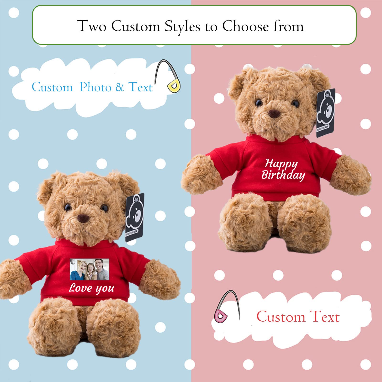 Personalized Stuffed Bear Plush Toy With Custom Text T-Shirt - 11 Inch, Purple, Unique Gift For Christmas, Birthday, Valentine's