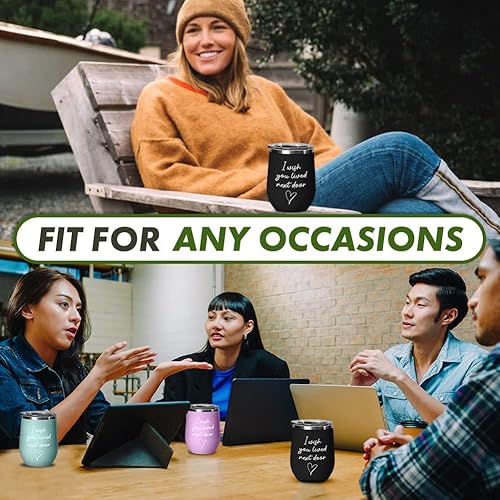 Miniatura 6 de Bubble Hugs WItty - Vaso de vino negro de 12 onzas  Taza divertida con texto en inglés "I Wish You Lived Next Door" para mejor amigo