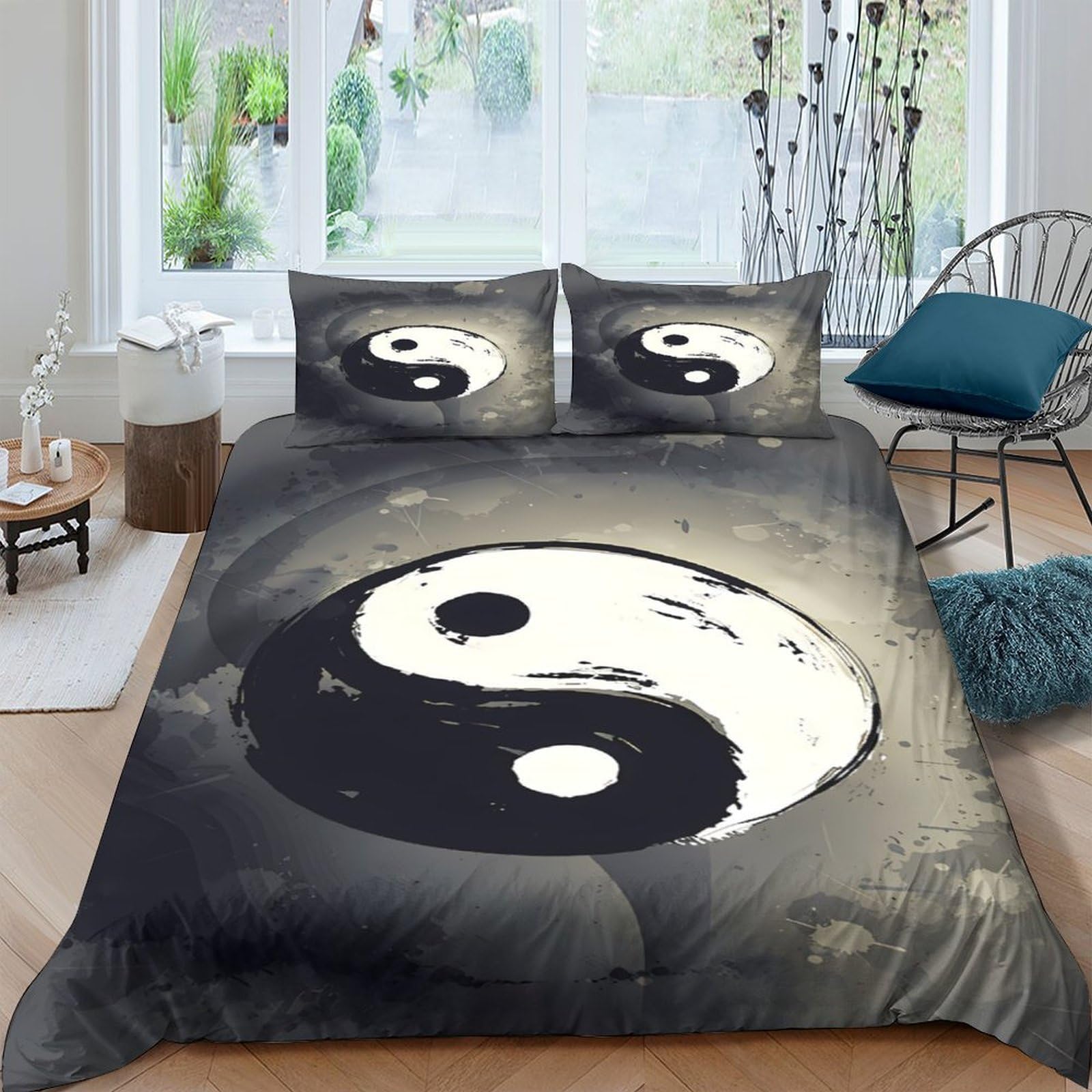 Ctjqhvkz Style-3 3D Printed Yin Yang Fitted Sheet Microfiber Soft Black White Zen Mandala Mattress Cover For Bedroom Dorm Decor Single（135X200cm）