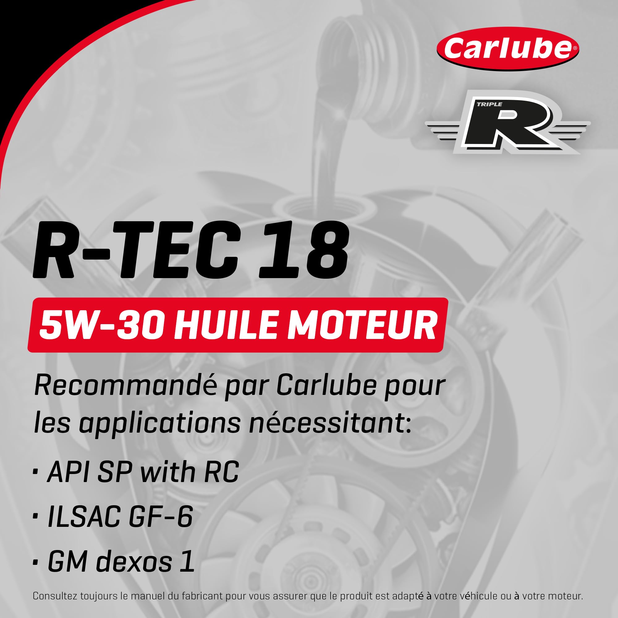 CarLube Triple R 5W-30 Dexos 1 huile 100% synthétique R-TEC 18, 5 L