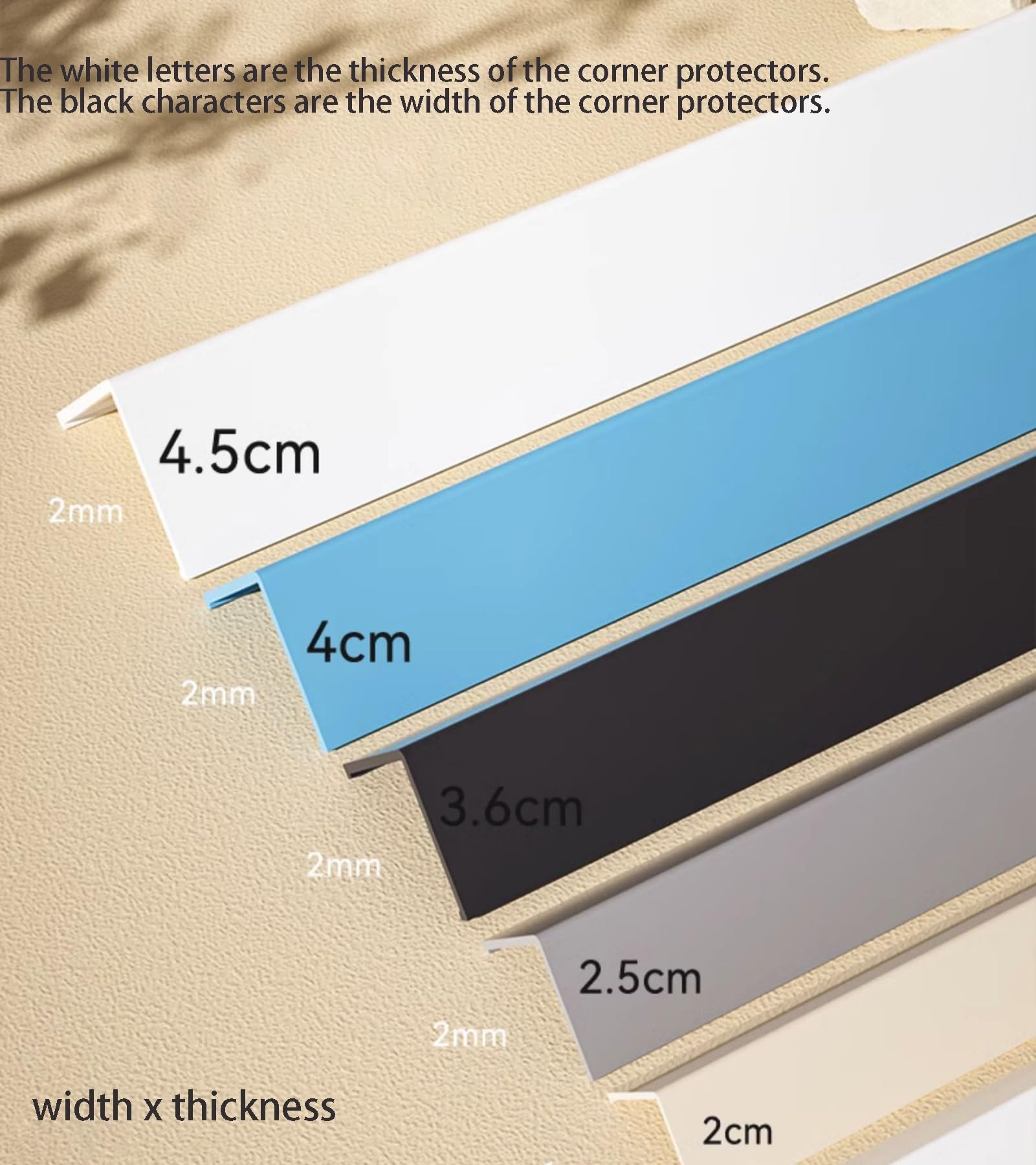 Protectores de esquinas en forma de L, Protector de esquina de pared, protector de bordes autoadhesivo, PVC, varios tamaños(W 1.5cm,L 2.4m/7.8ft)