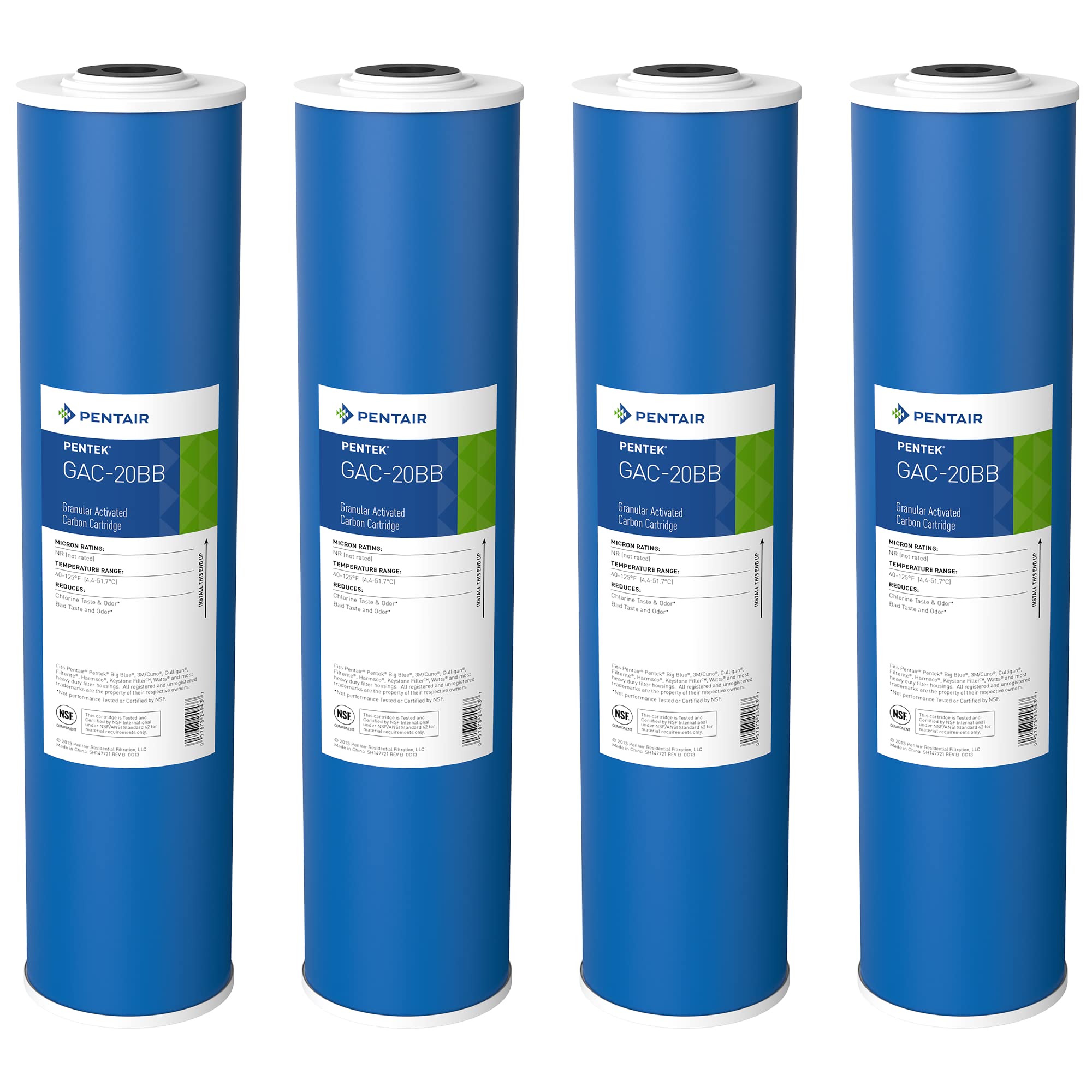 Pentair Pentek GAC-20BB Big Blue Carbon Water Filter, 20-Inch, Heavy Duty Granular Activated Carbon (GAC) Replacement Cartridge, 20" x 4.5", Pack of 4